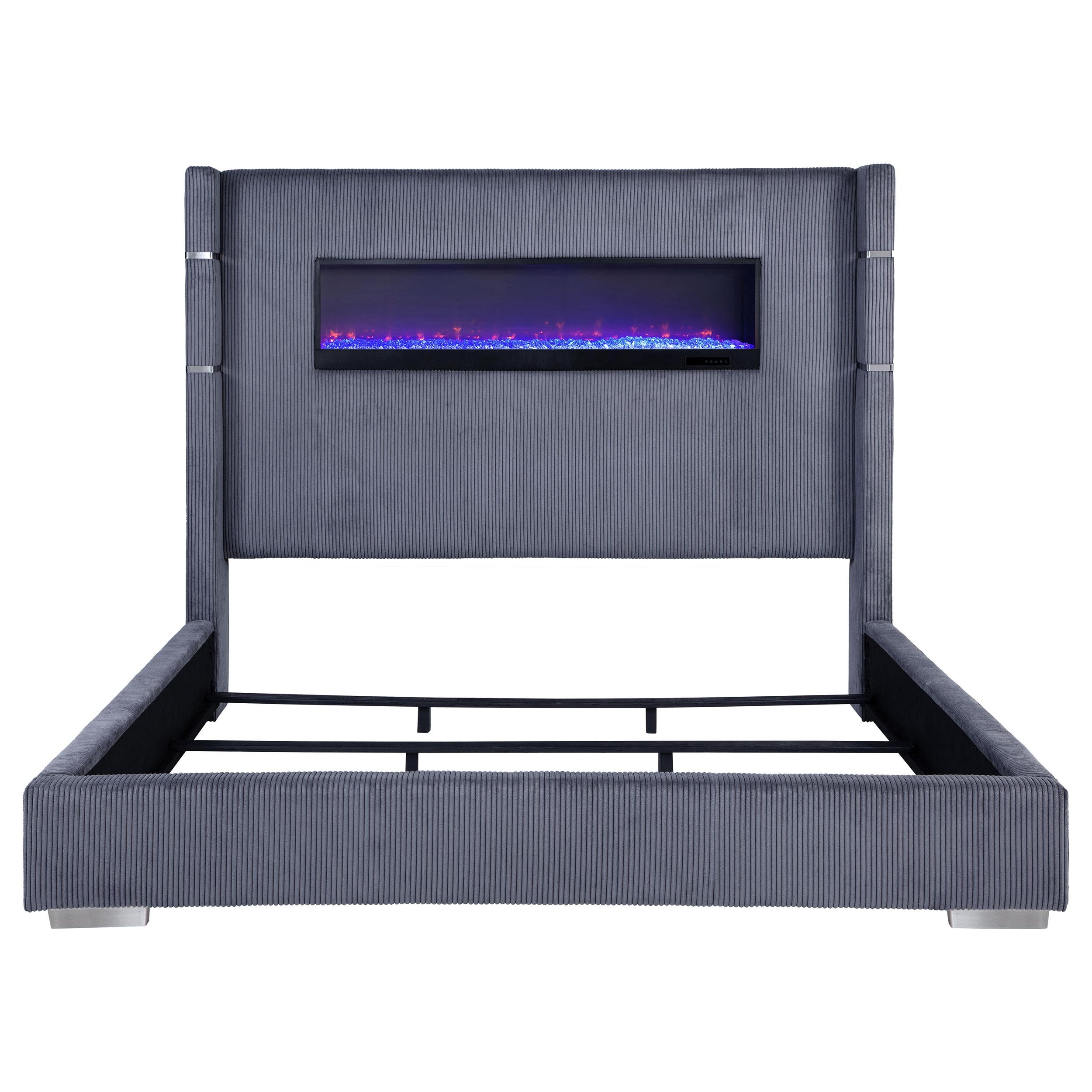  Size_King --  Tisdall 306030KE Upholstered Eastern King Flame Visualizer Bed - Grey IMAGE 3