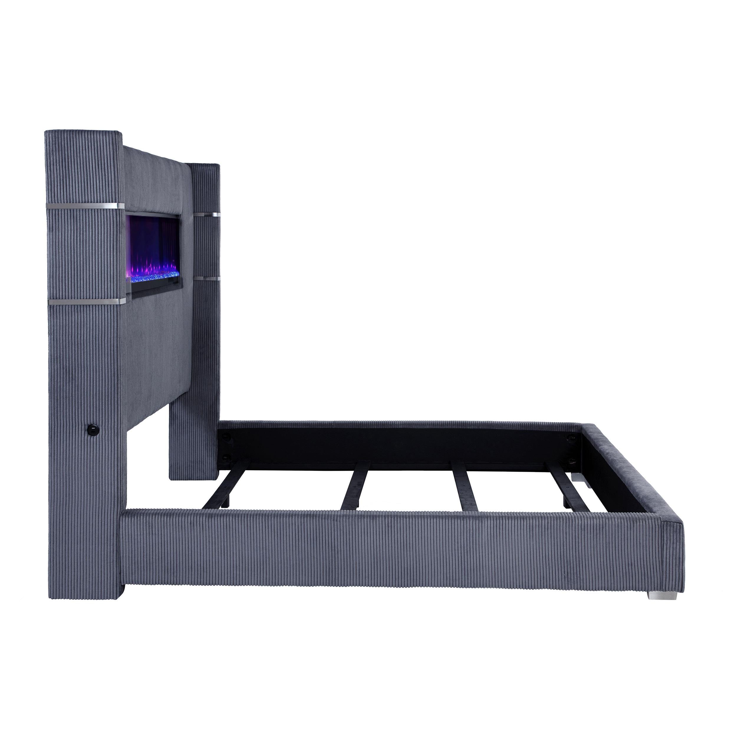  Size_King --  Tisdall 306030KE Upholstered Eastern King Flame Visualizer Bed - Grey IMAGE 4