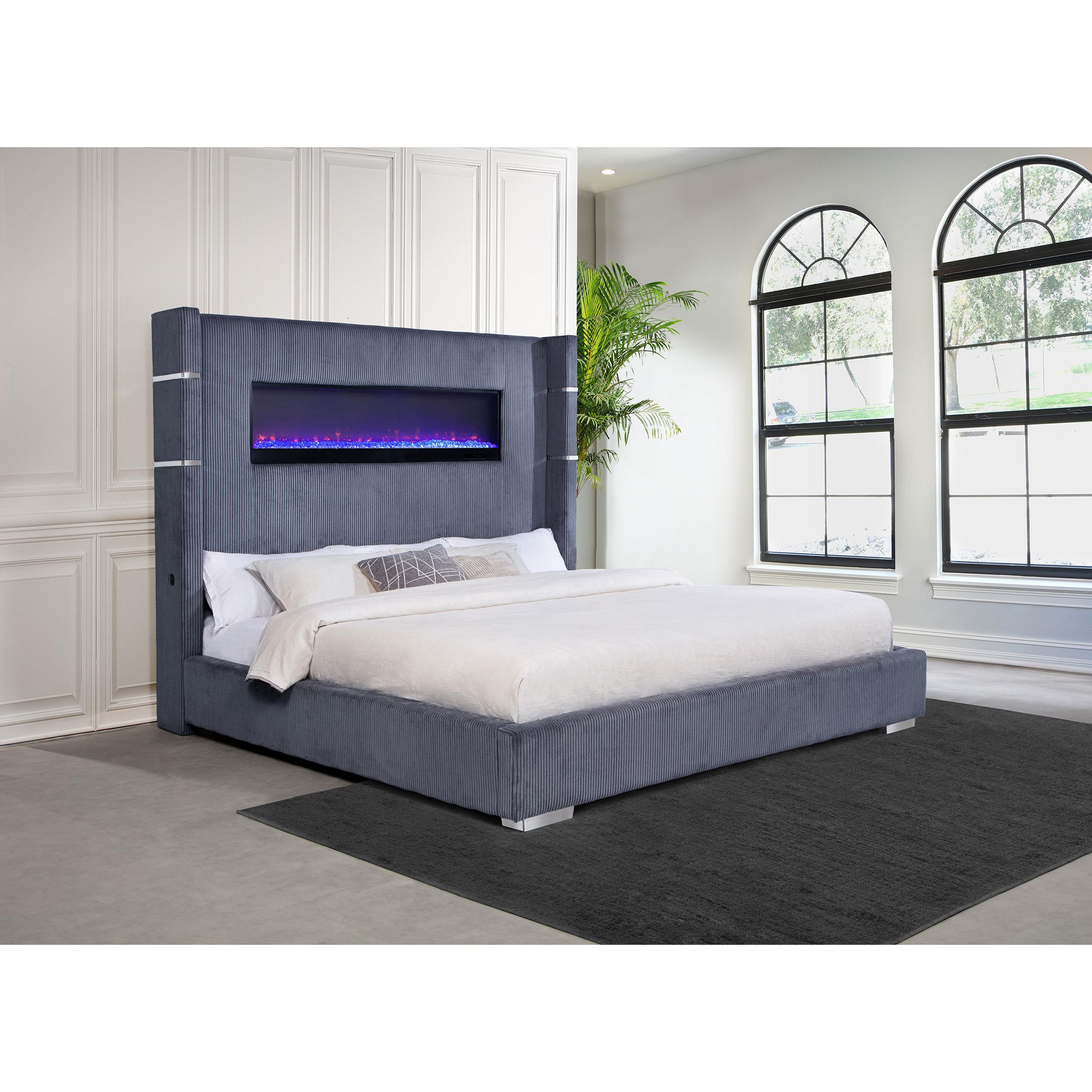  Size_King --  Tisdall 306030KE Upholstered Eastern King Flame Visualizer Bed - Grey IMAGE 5