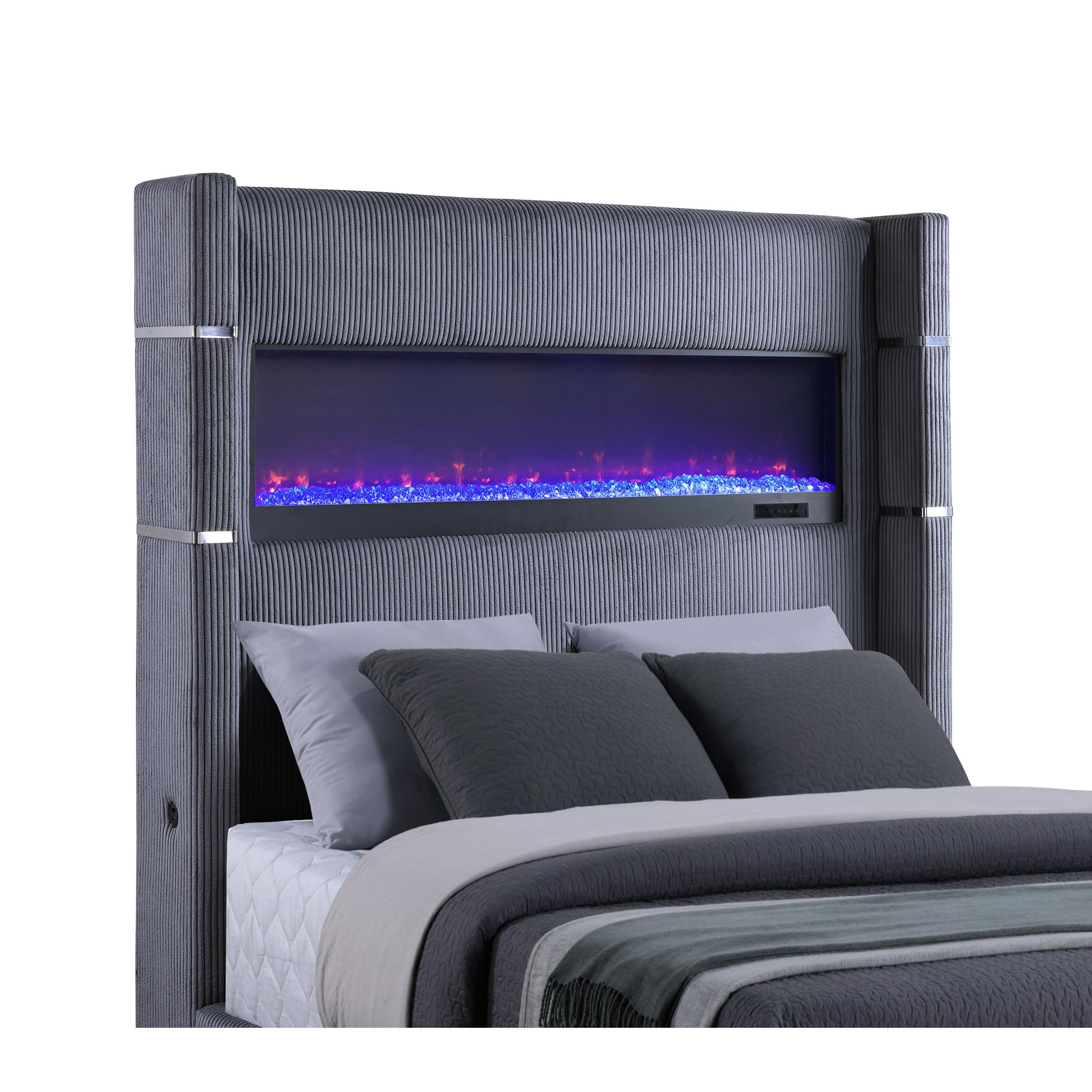  Size_King --  Tisdall 306030KE Upholstered Eastern King Flame Visualizer Bed - Grey IMAGE 6