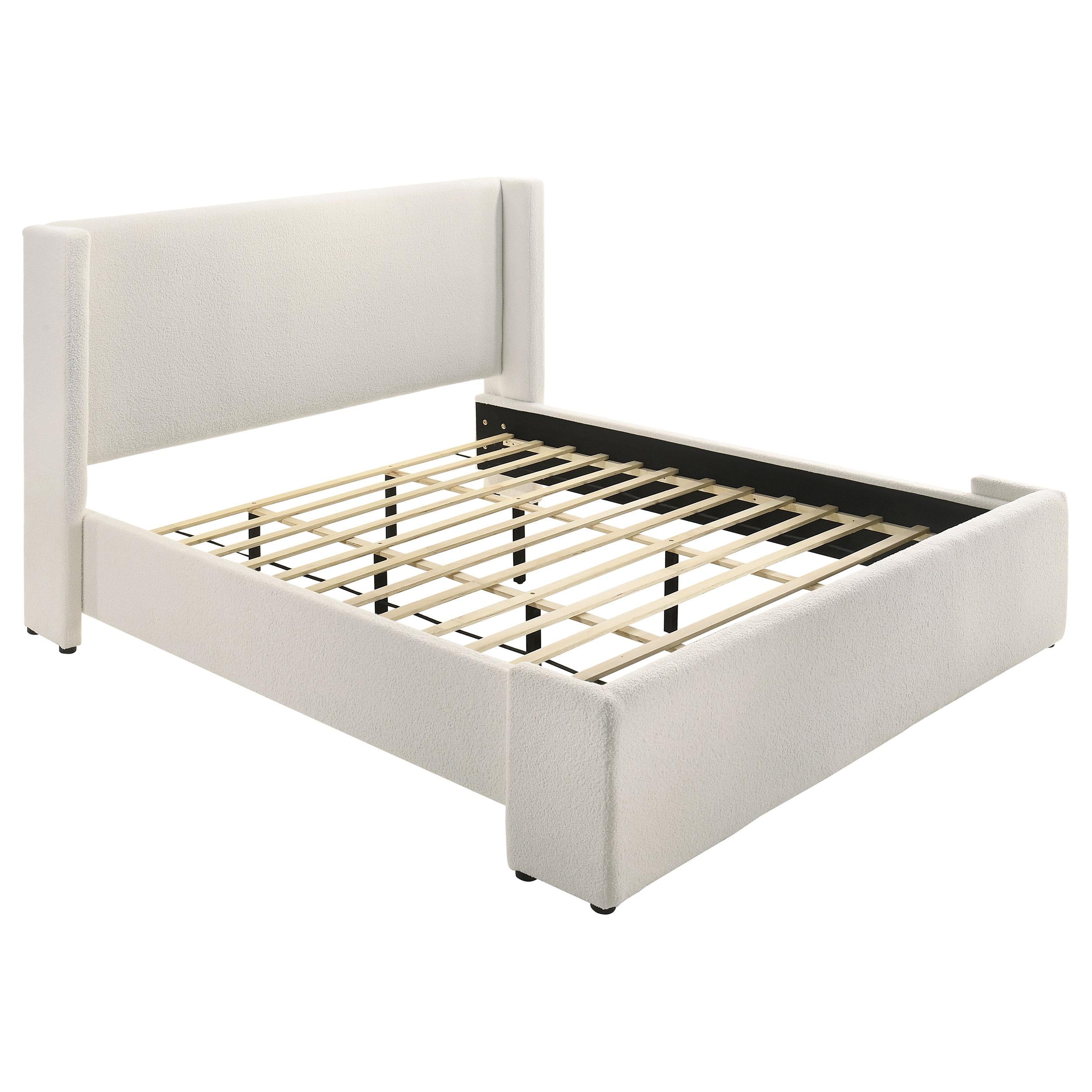  Size_King --  Alamosa 310078KE Boucle Upholstered Eastern King Platform Bed - White IMAGE 1