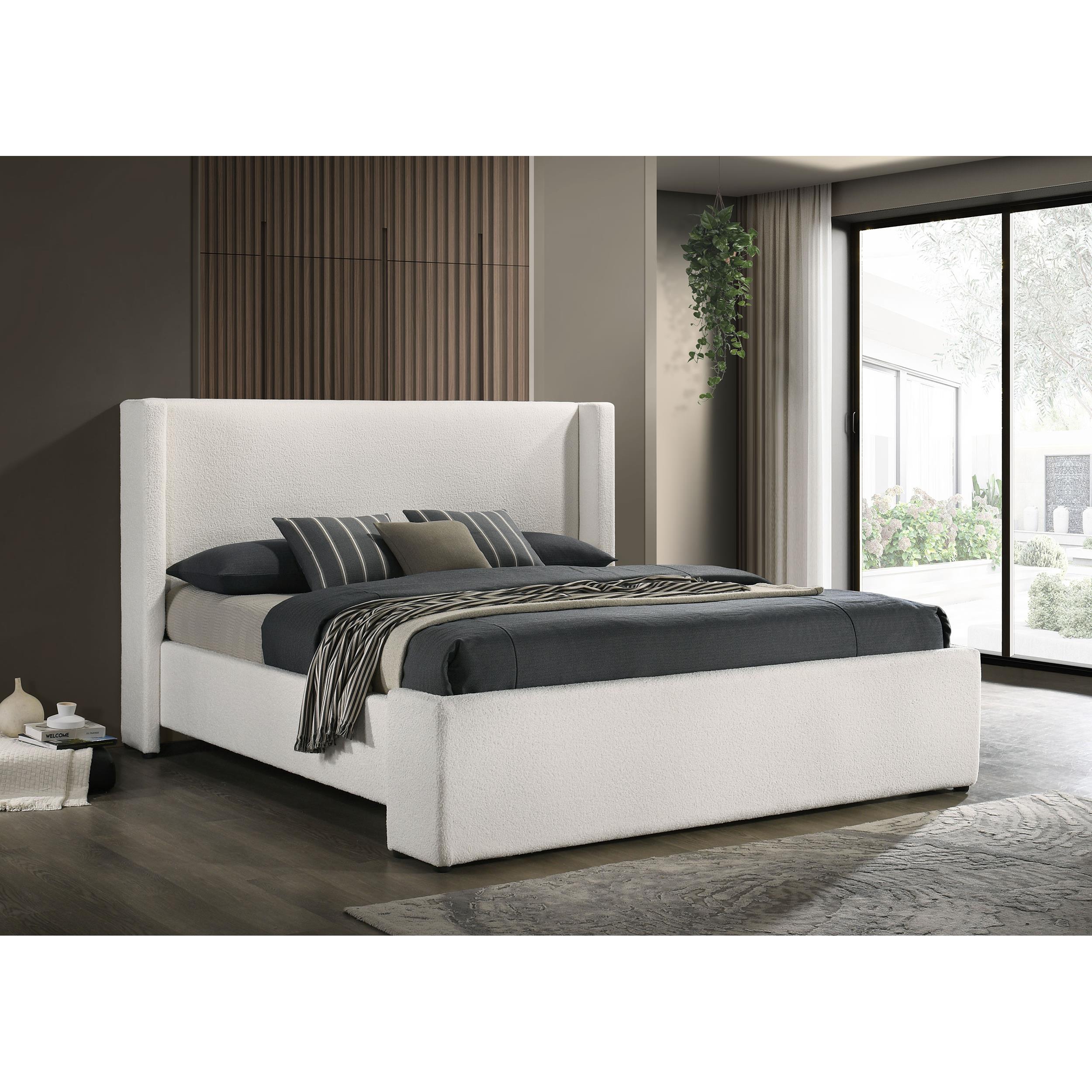  Size_King --  Alamosa 310078KE Boucle Upholstered Eastern King Platform Bed - White IMAGE 6
