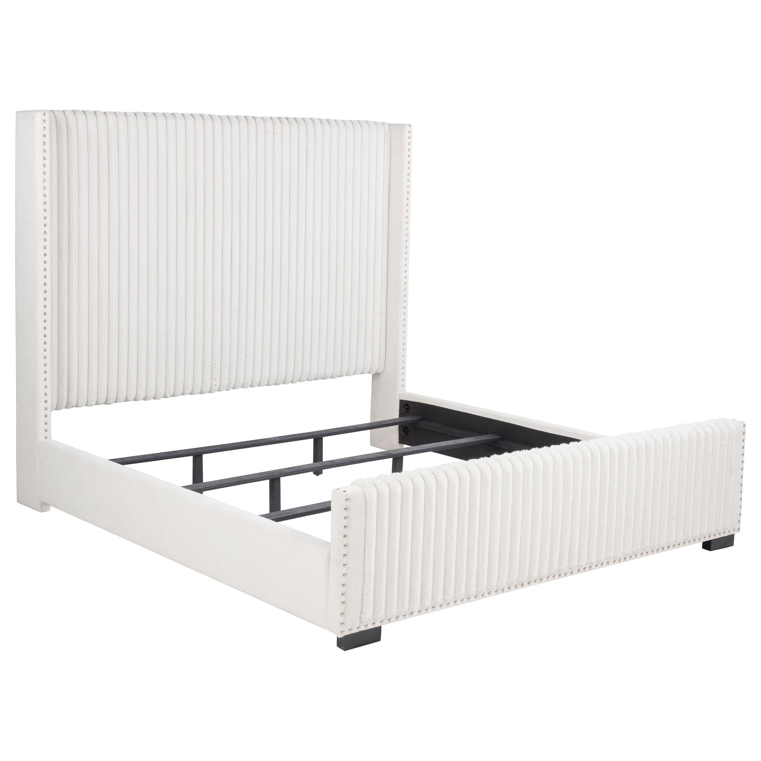  Size_King --  Natasha 306051KE 65-inch Upholstered Eastern King Wingback Bed - Cream IMAGE 1
