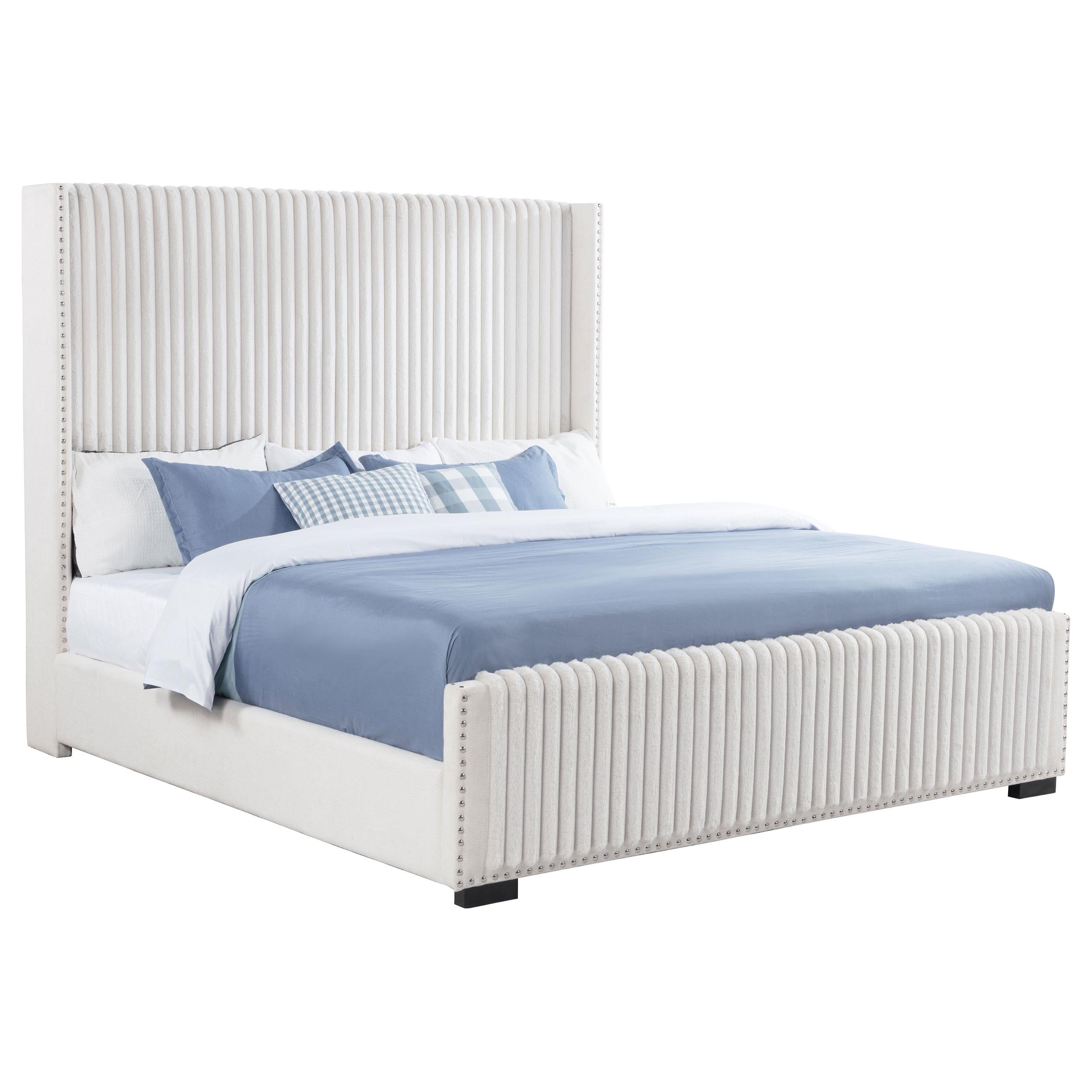  Size_King --  Natasha 306051KE 65-inch Upholstered Eastern King Wingback Bed - Cream IMAGE 2