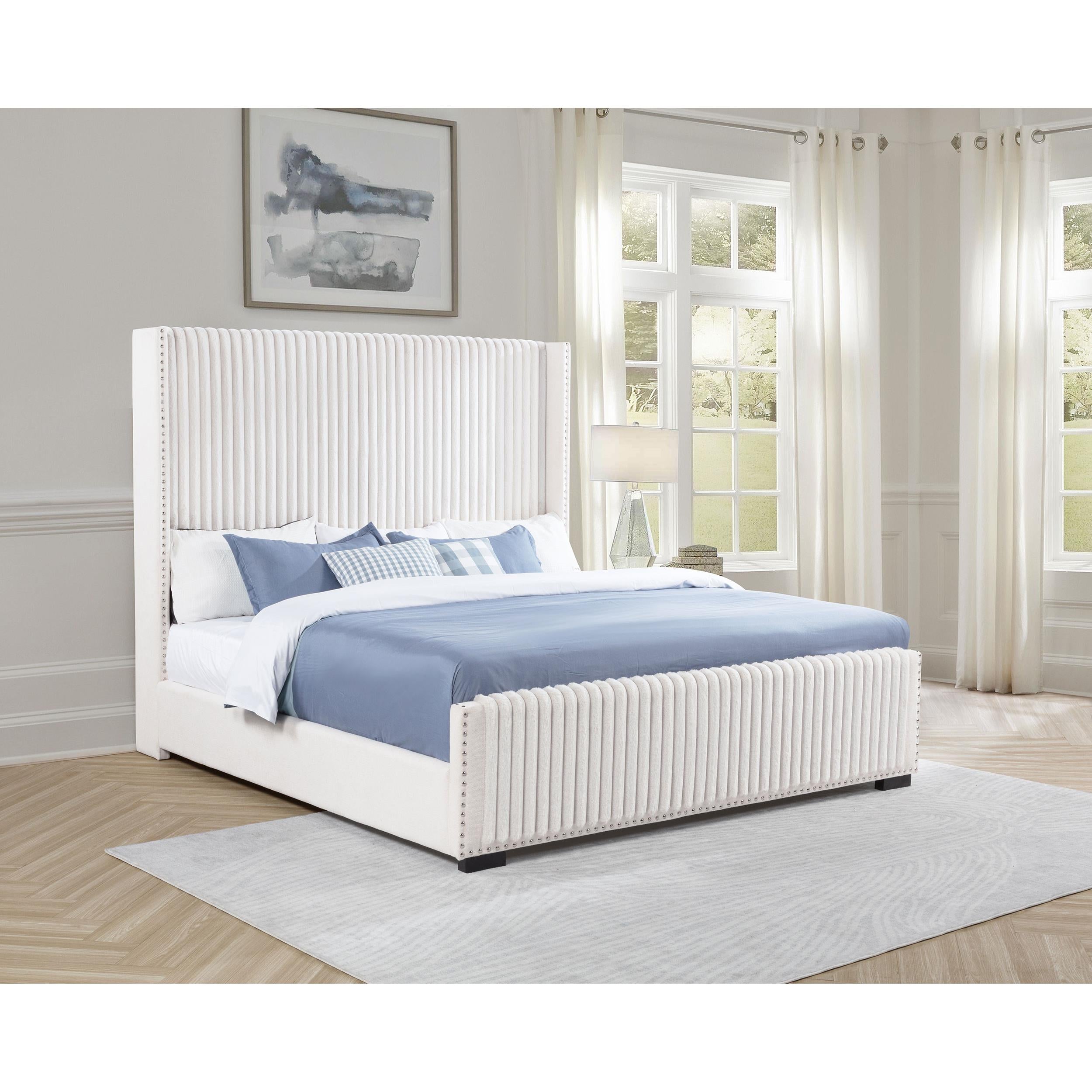  Size_King --  Natasha 306051KE 65-inch Upholstered Eastern King Wingback Bed - Cream IMAGE 6