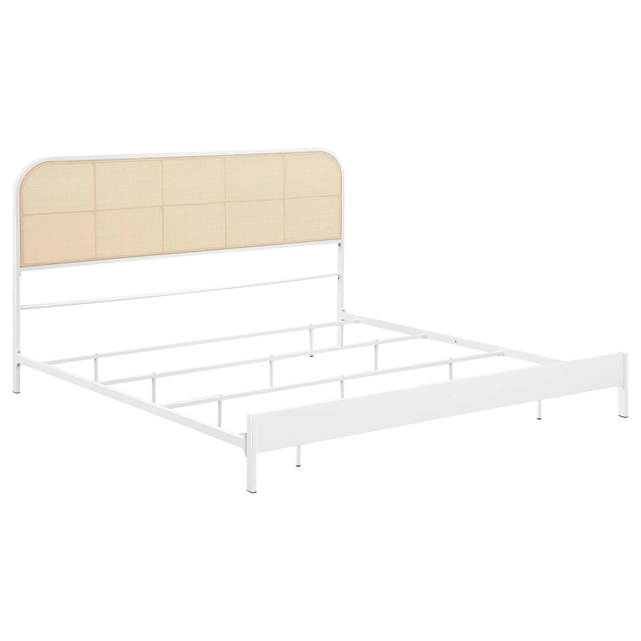  Size_King --  Amherst 360301KE Radio Weave Rattan Metal Eastern King Bed - White IMAGE 1