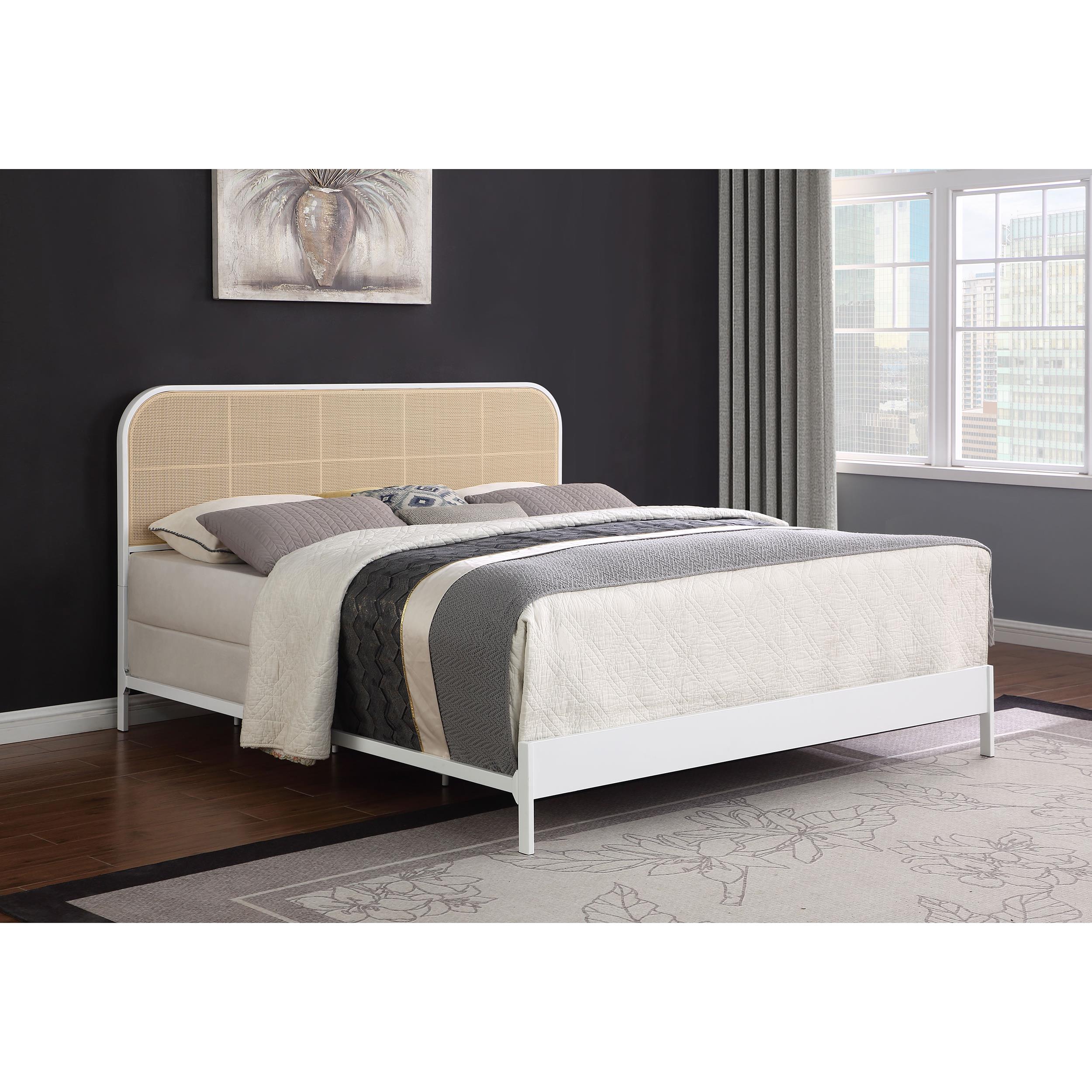  Size_King --  Amherst 360301KE Radio Weave Rattan Metal Eastern King Bed - White IMAGE 8