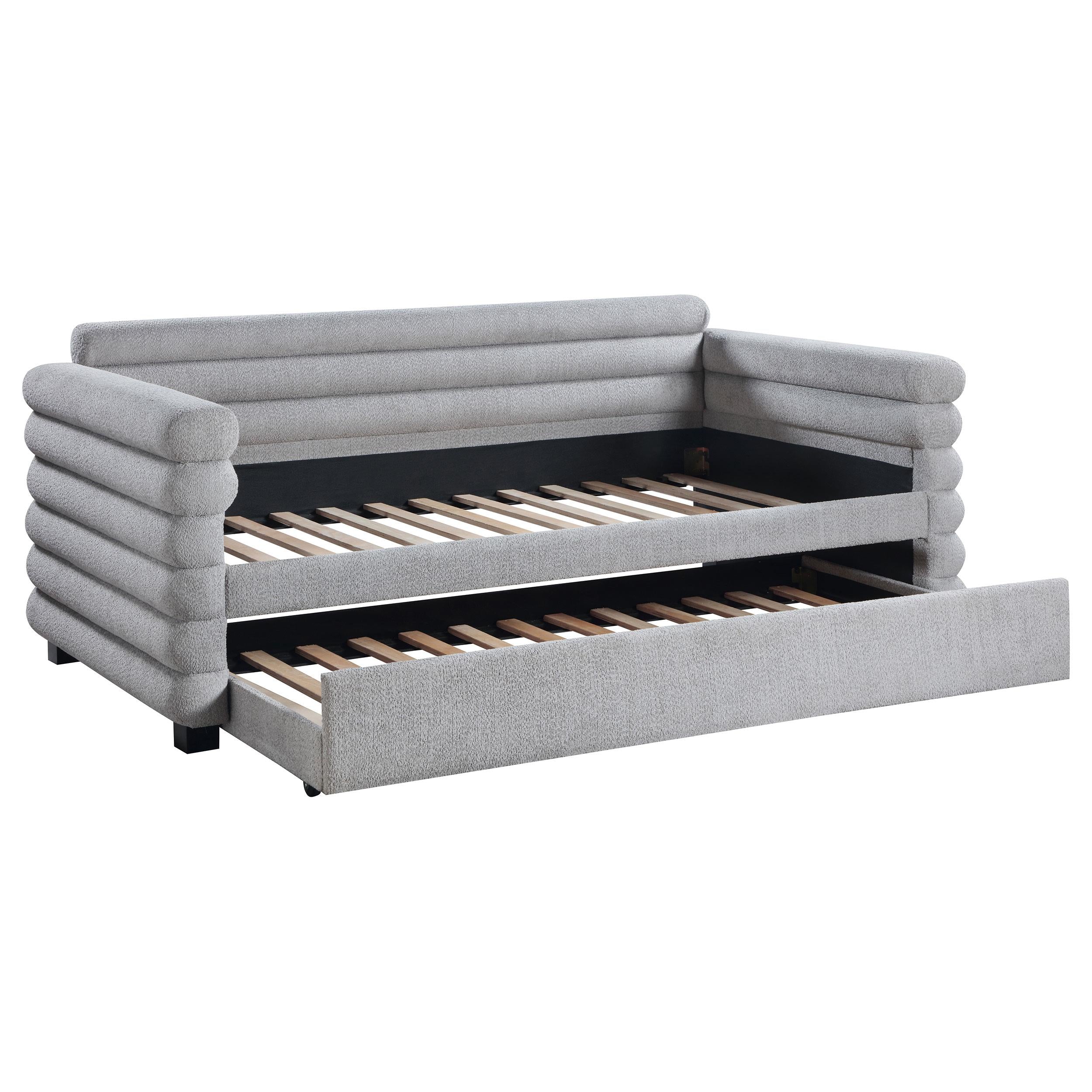  Coaster Furniture Patricia 300718 Boucle Upholstered Twin Day Bed with Trundle - Grey IMAGE 1