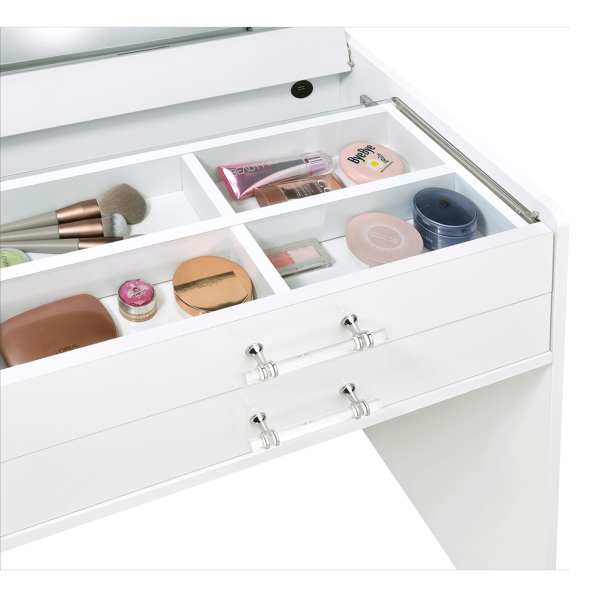  Coaster Furniture Danbury 930208 3-Drawer Makeup Vanity & Stool - Set White High Gloss IMAGE 18