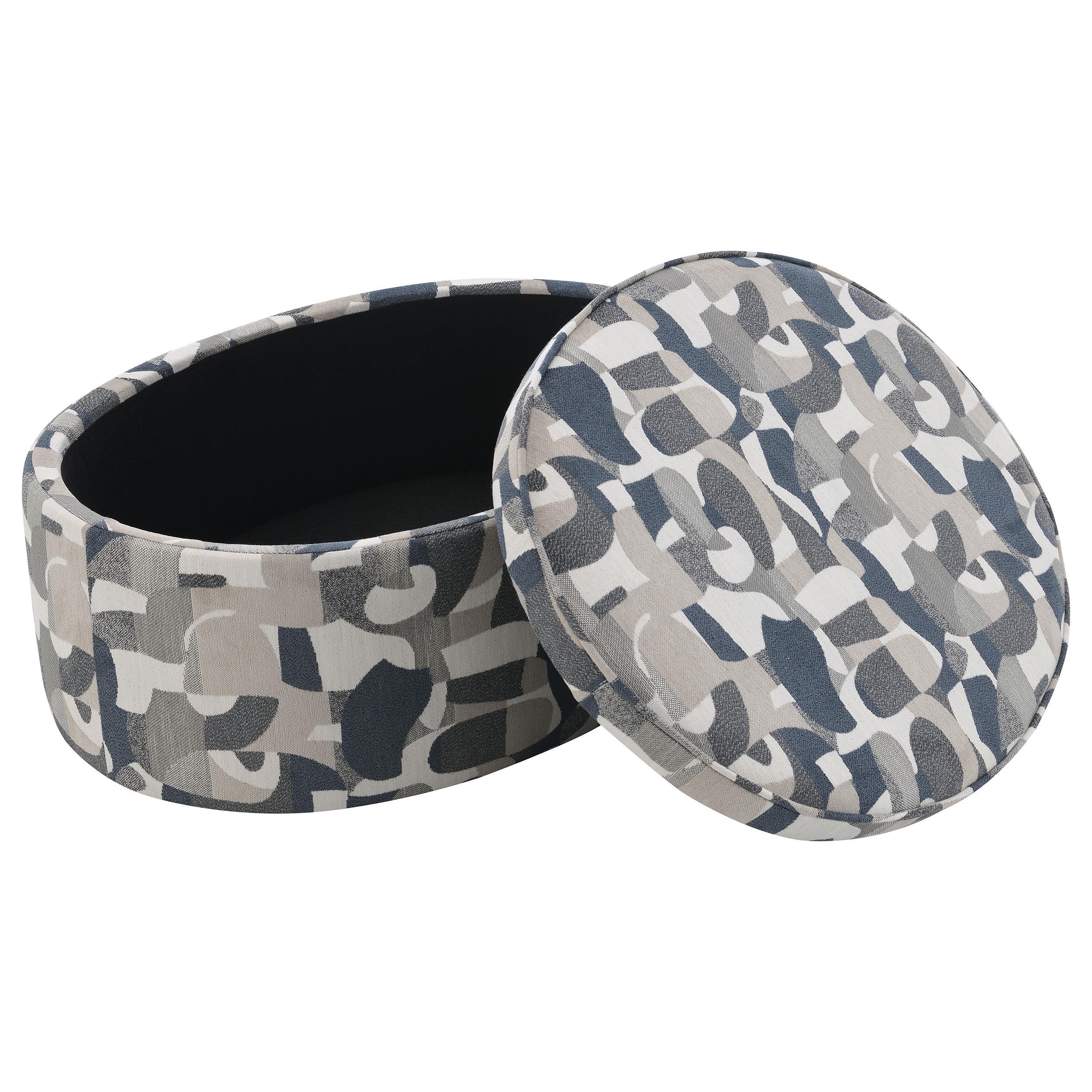  Coaster Furniture Tomkins 509674 Oval Upholstered Storage Ottoman - Indigo Blue IMAGE 2