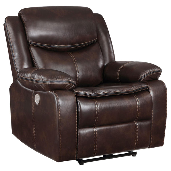 Coaster Furniture Sycamore 610193P Upholstered Power Recliner Chair - Dark Brown