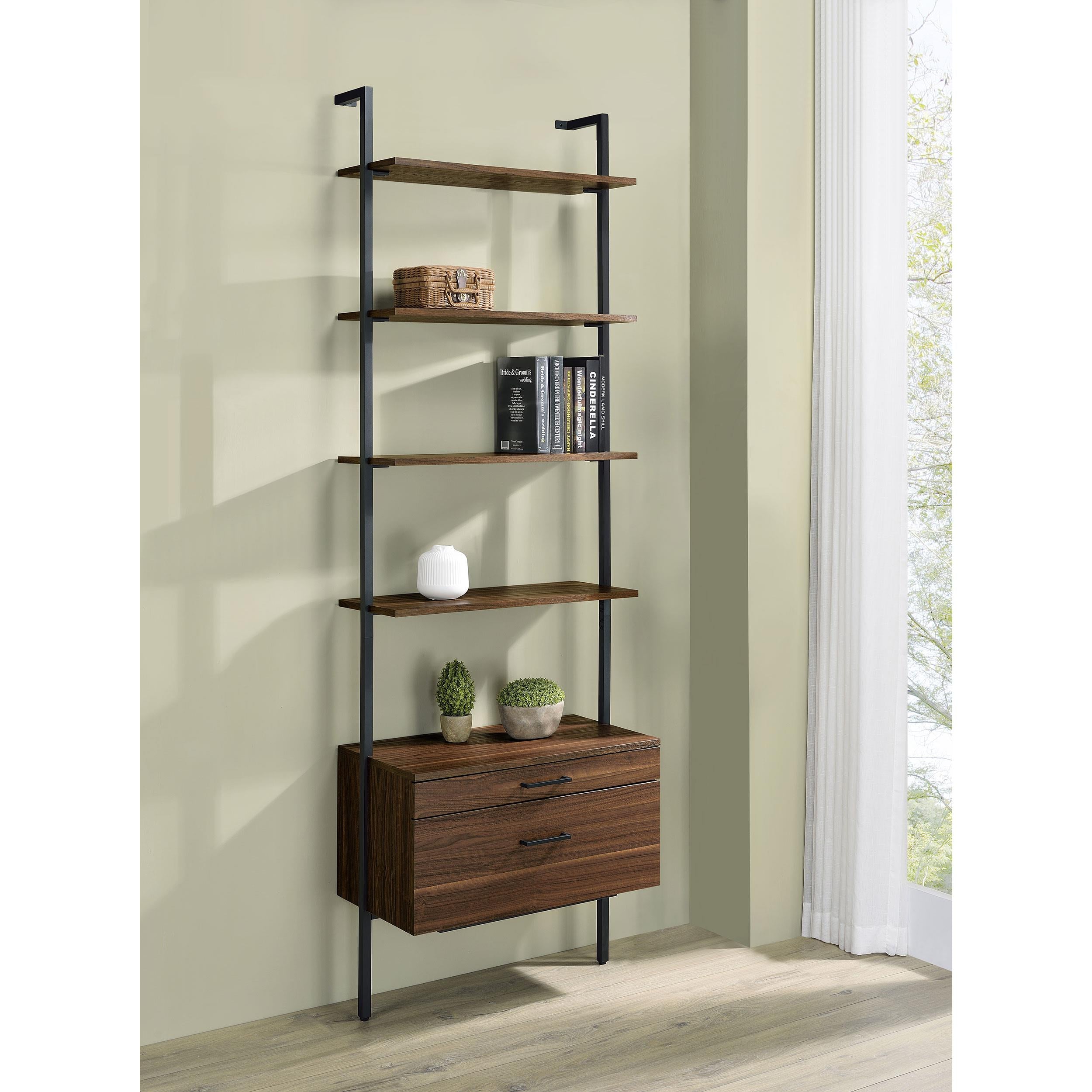  Coaster Furniture Owens 980074 96-inch 4-shelf Storage Wall Bookshelf - Walnut IMAGE 10