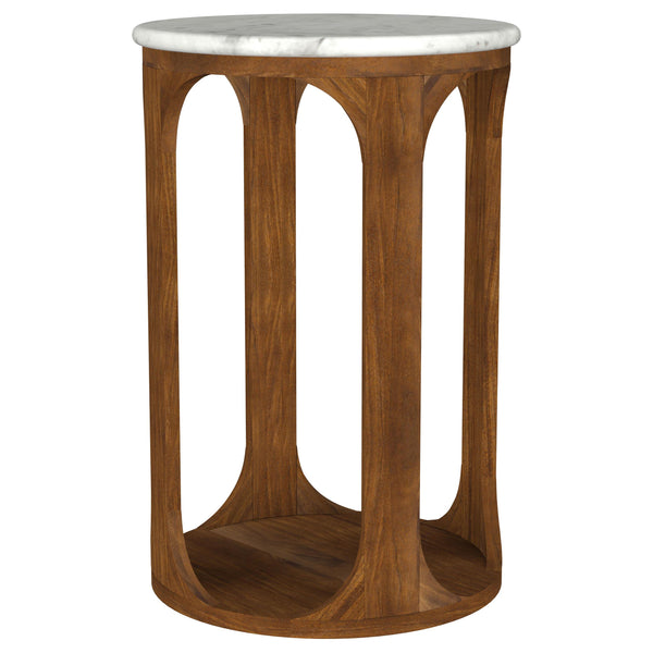 Coaster Furniture Berkeley 930080 Round Marble Top Side Table - White and Brown