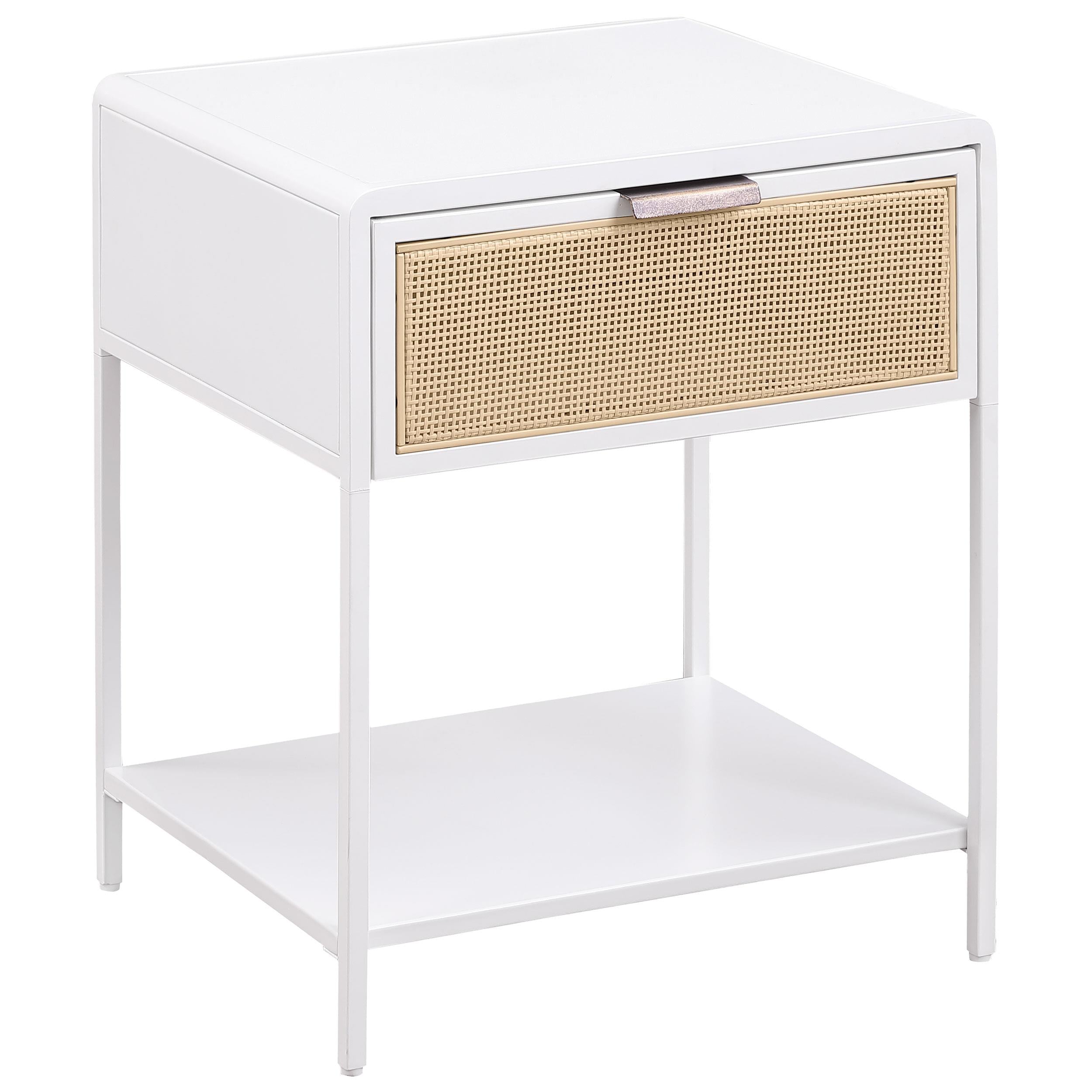  Coaster Furniture Amherst 930236 1-Drawer Radio Weave Cane Metal Bedside Table - White IMAGE 1