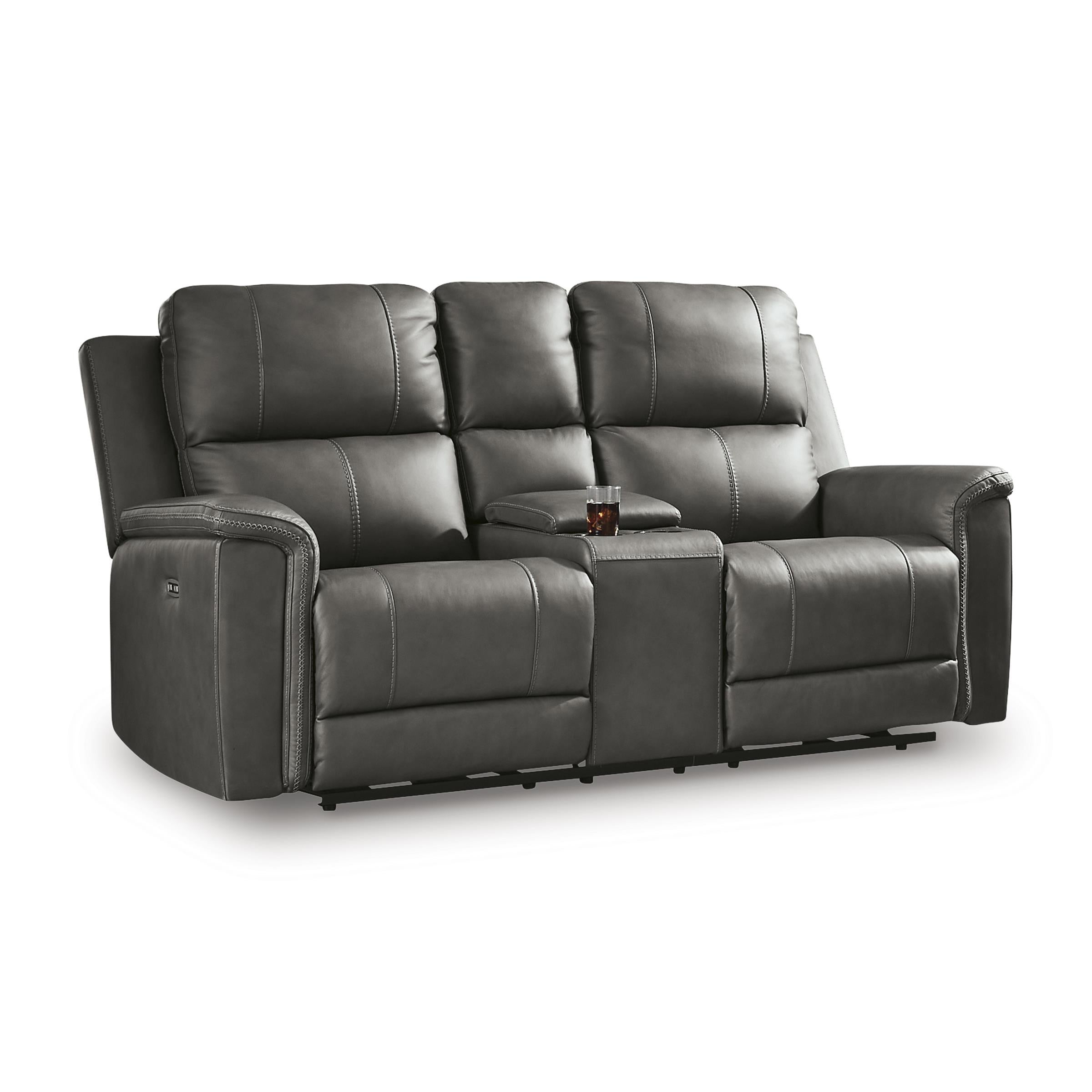  Manufacturer Color_Anchor --  Signature Design by Ashley Bleckley Power Reclining Leather Match Loveseat with Console IMAGE 1