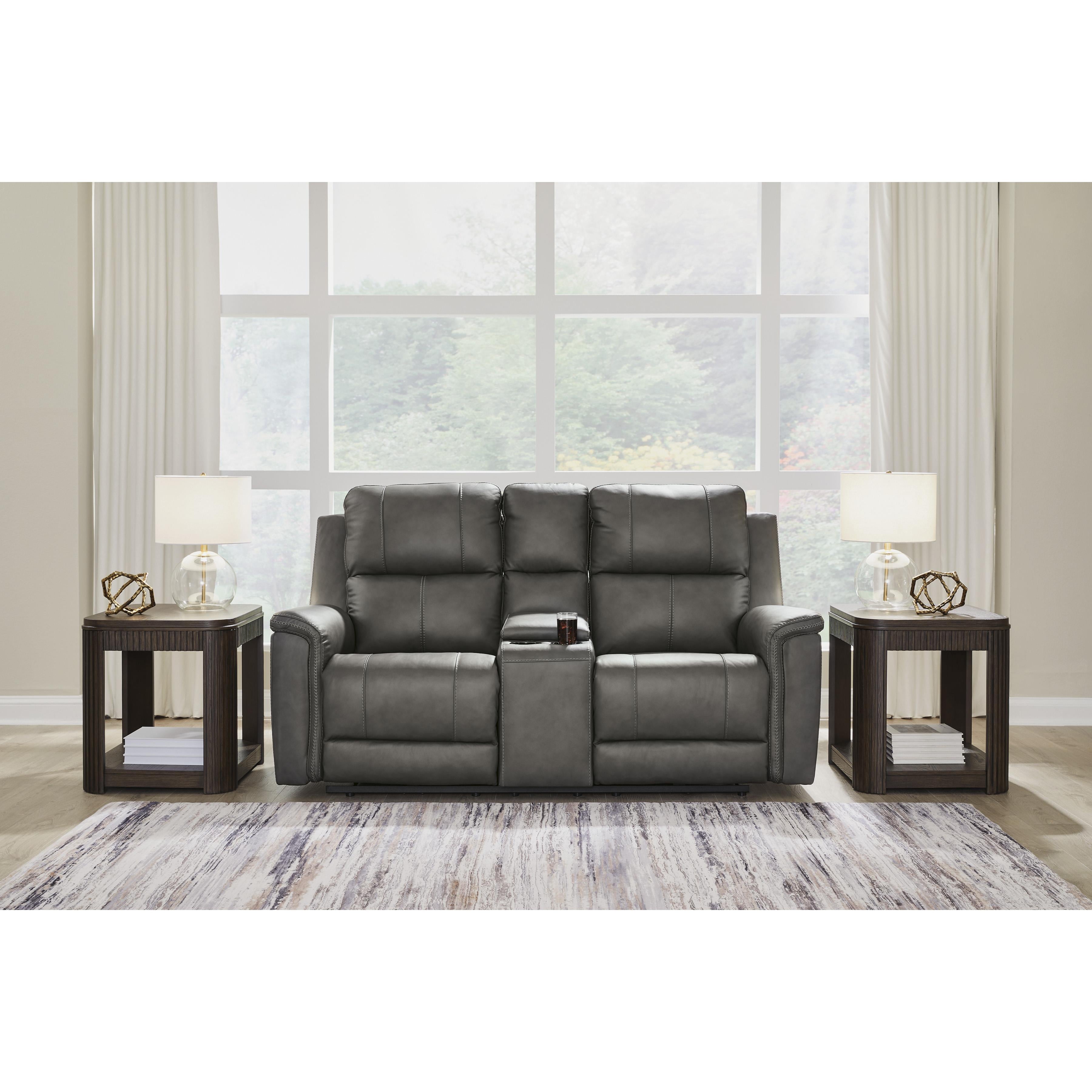  Manufacturer Color_Anchor --  Signature Design by Ashley Bleckley Power Reclining Leather Match Loveseat with Console IMAGE 6