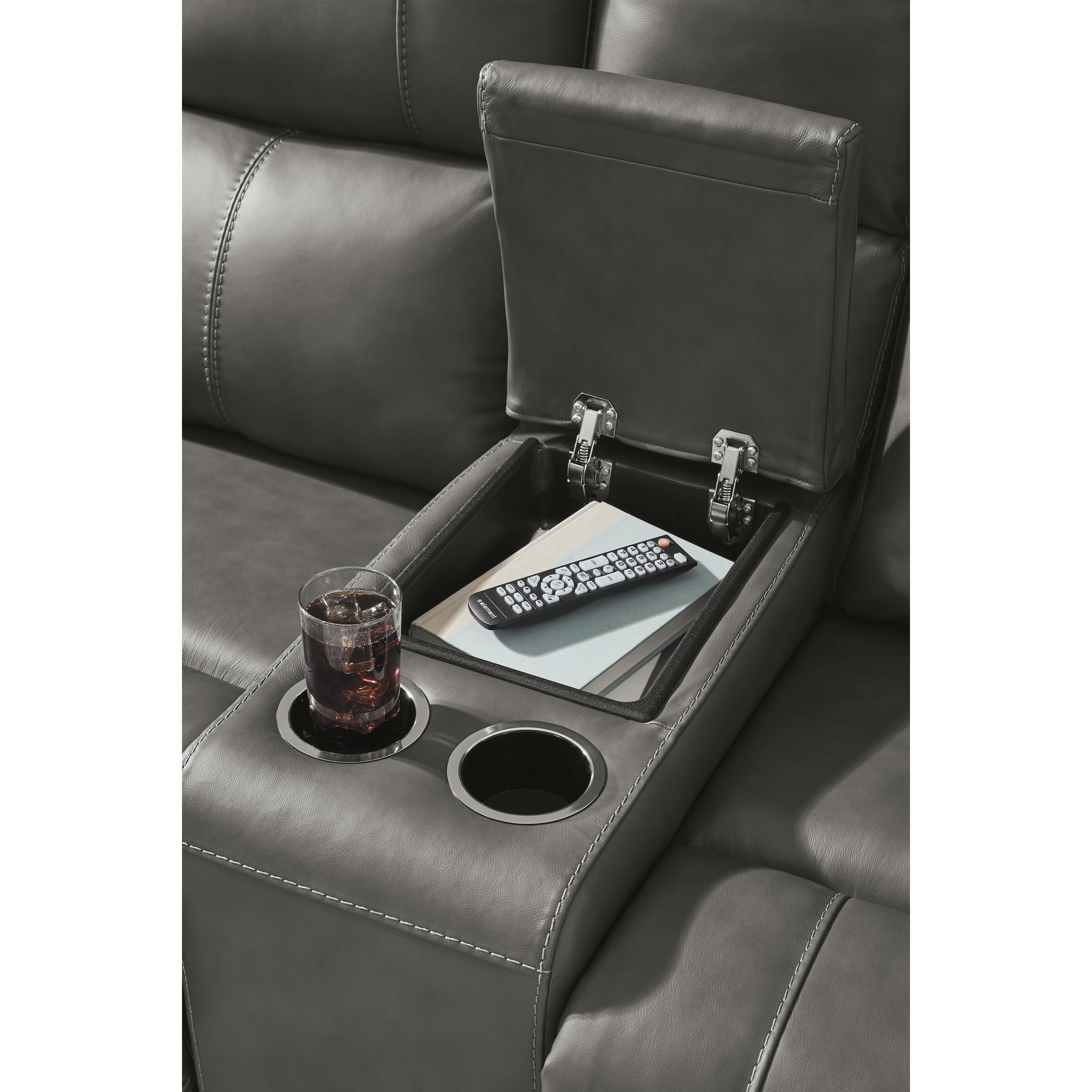  Manufacturer Color_Anchor --  Signature Design by Ashley Bleckley Power Reclining Leather Match Loveseat with Console IMAGE 7