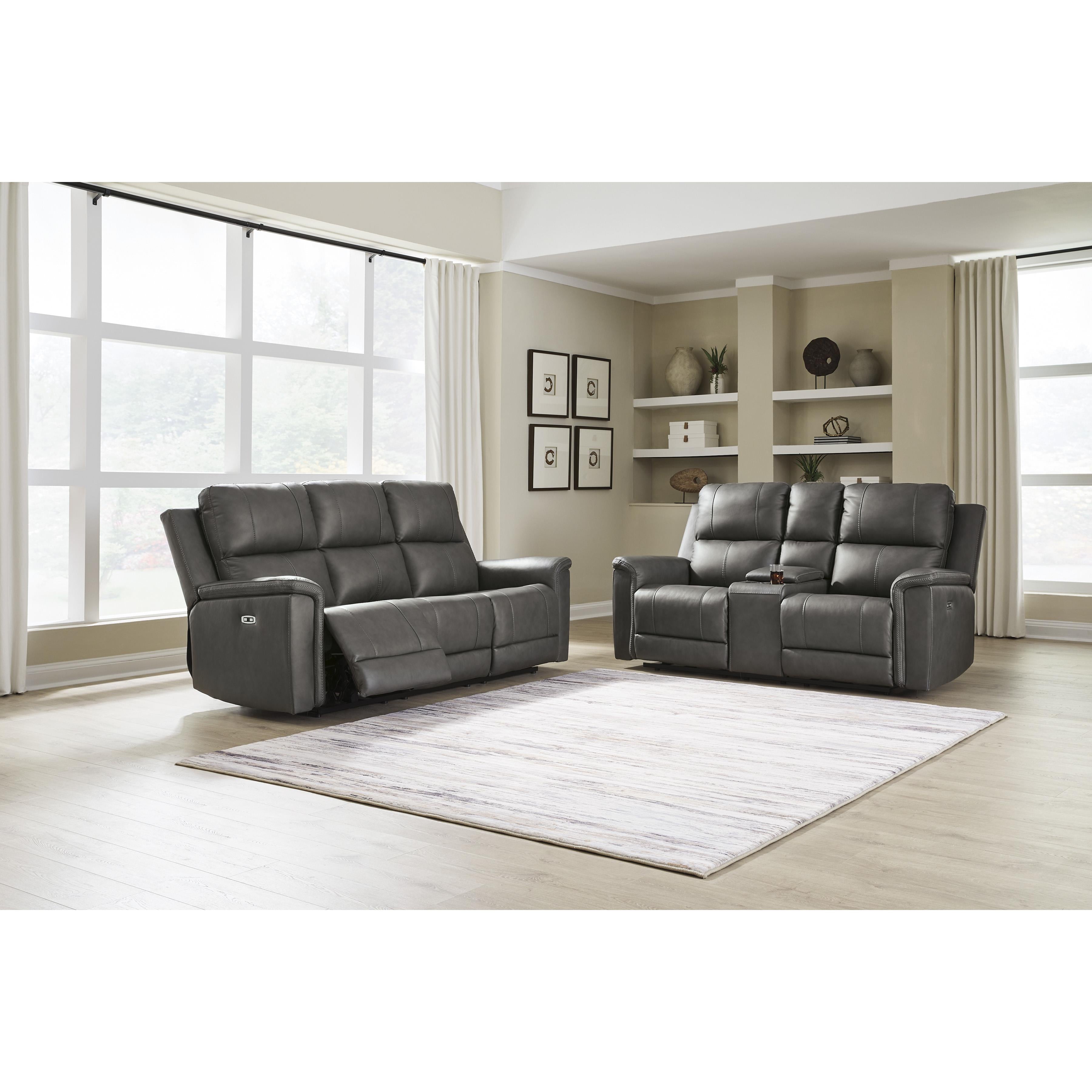  Manufacturer Color_Anchor --  Signature Design by Ashley Bleckley Power Reclining Leather Match Loveseat with Console IMAGE 8
