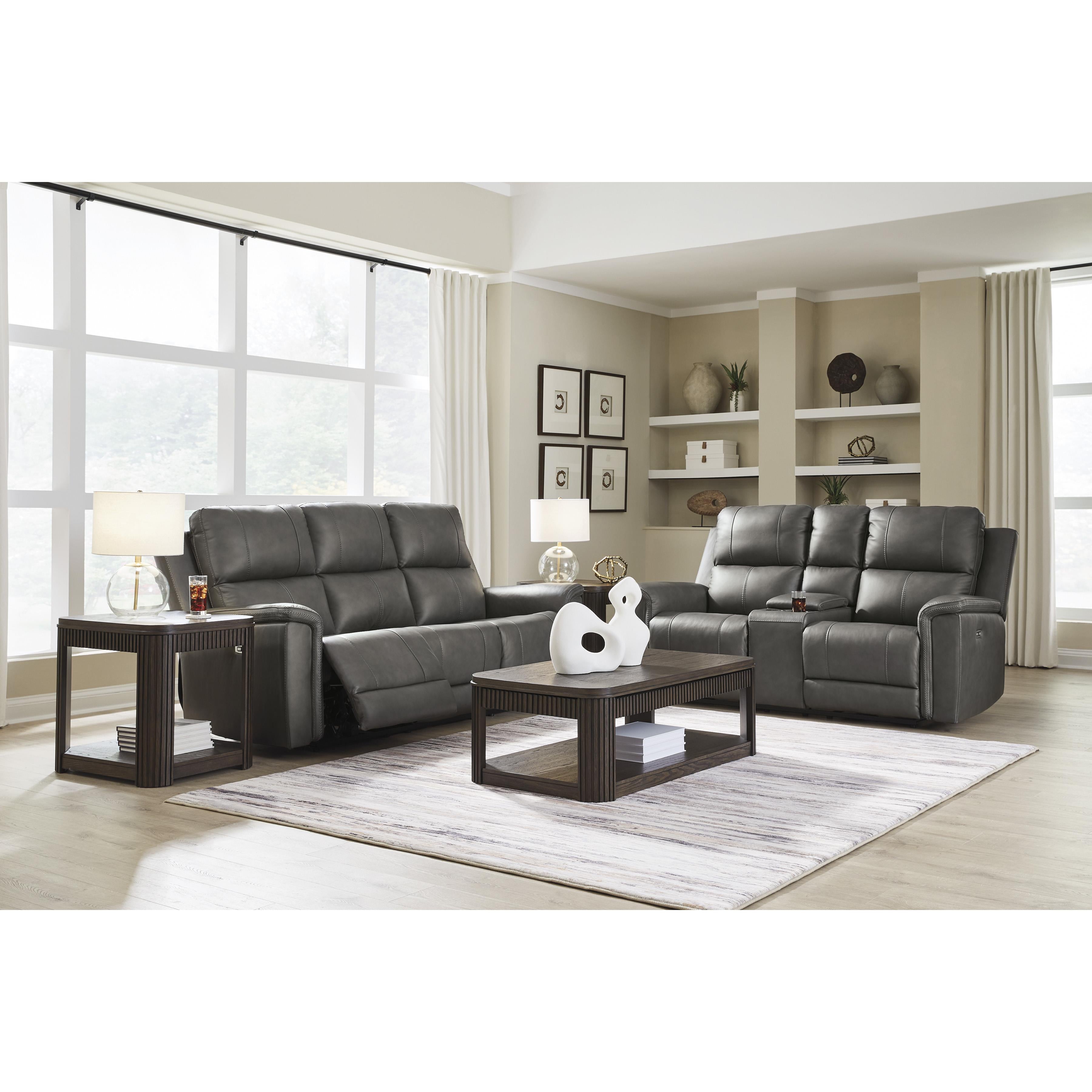  Manufacturer Color_Anchor --  Signature Design by Ashley Bleckley Power Reclining Leather Match Loveseat with Console IMAGE 9