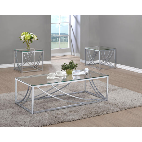 Coaster Furniture Lille 720498-S3 3-piece Glass Top Coffee And End Table Set - Chrome
