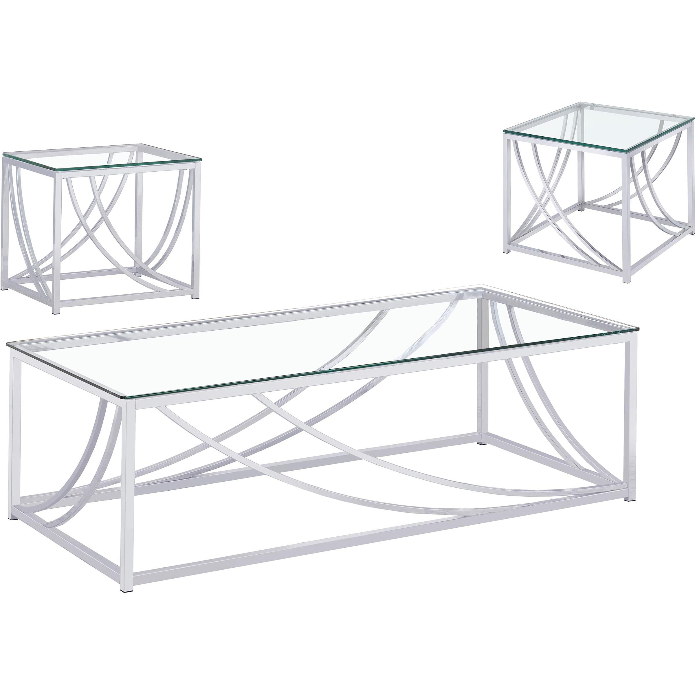  Coaster Furniture Lille 720498-S3 3-piece Glass Top Coffee And End Table Set - Chrome IMAGE 2