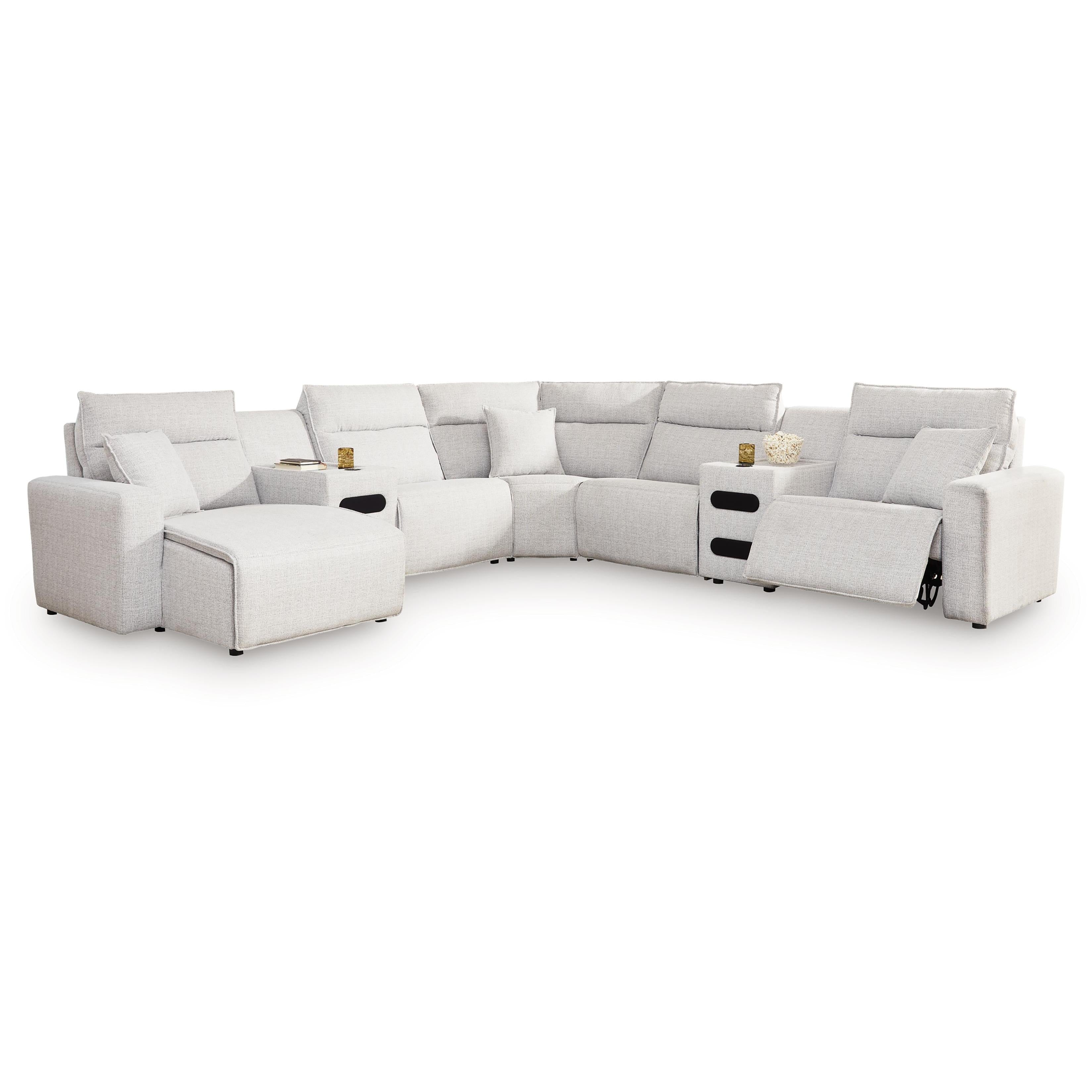  Manufacturer Color_Stone --  ModMax II 65907S20 7 pc Power Reclining Sectional with Chaise and Audio Consoles IMAGE 1