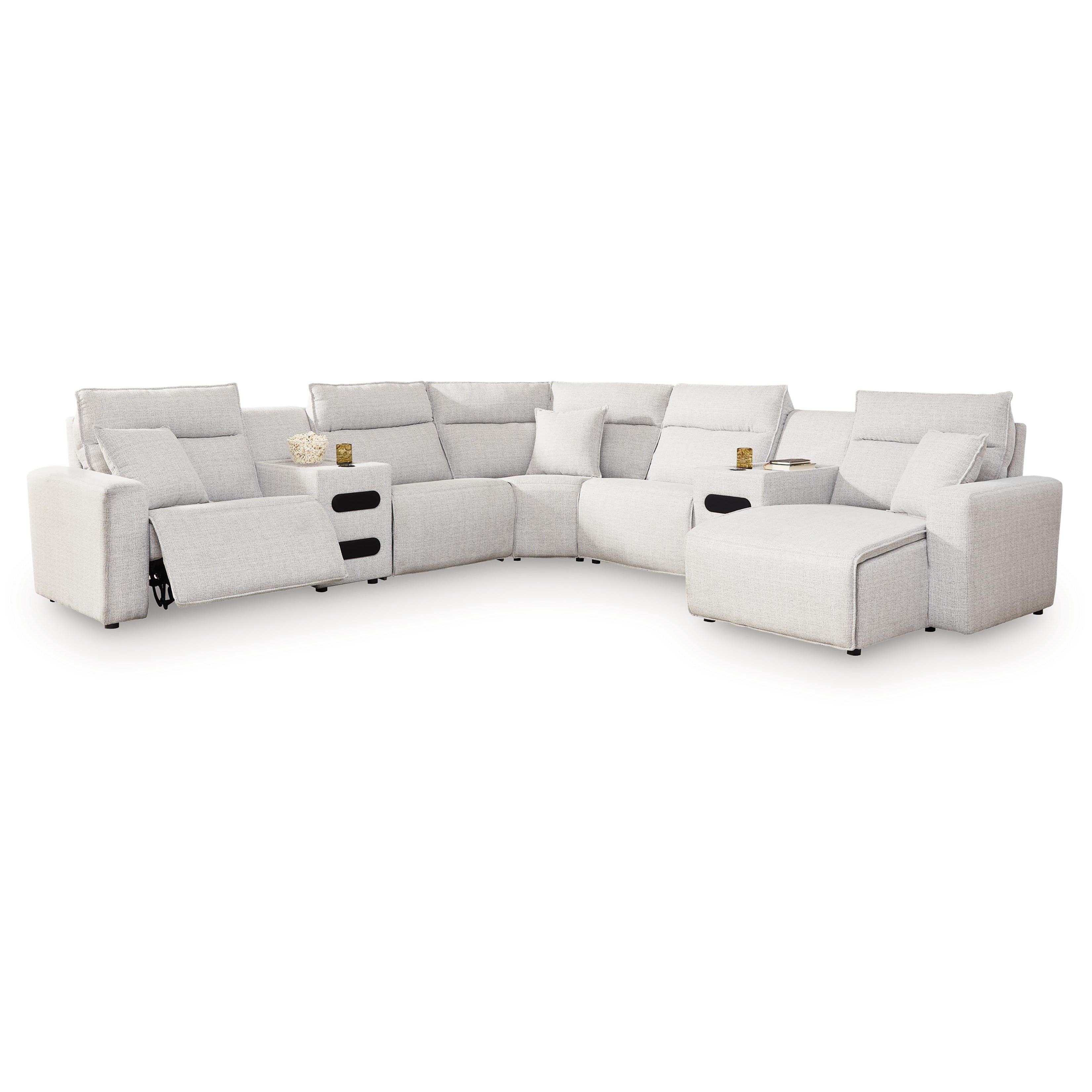  Manufacturer Color_Stone --  ModMax II 65907S7 7 pc Power Reclining Sectional with Chaise and Audio Consoles IMAGE 1