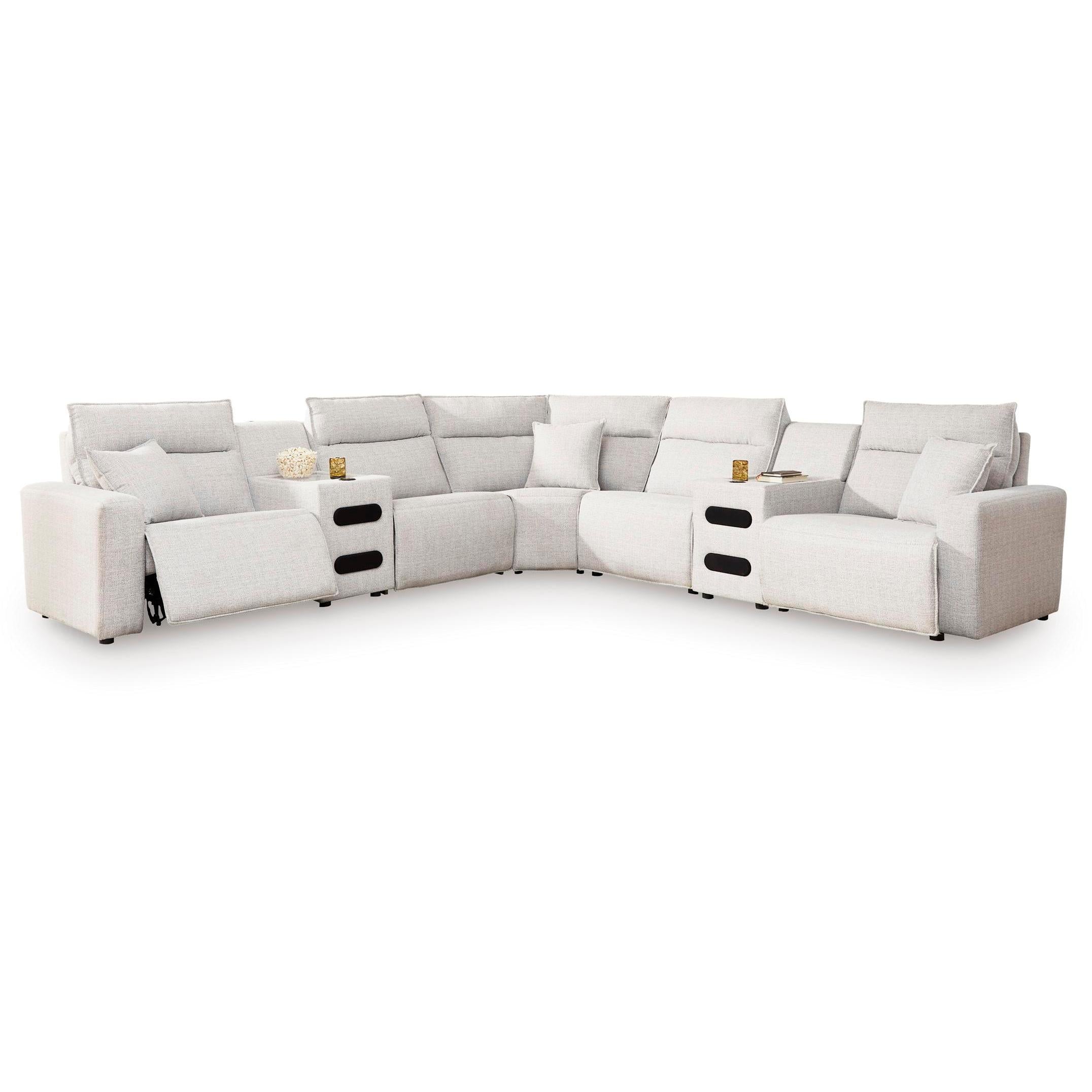  Manufacturer Color_Stone --  ModMax II 65907S9 7 pc Power Reclining Sectional with Chaise and Audio Consoles IMAGE 1