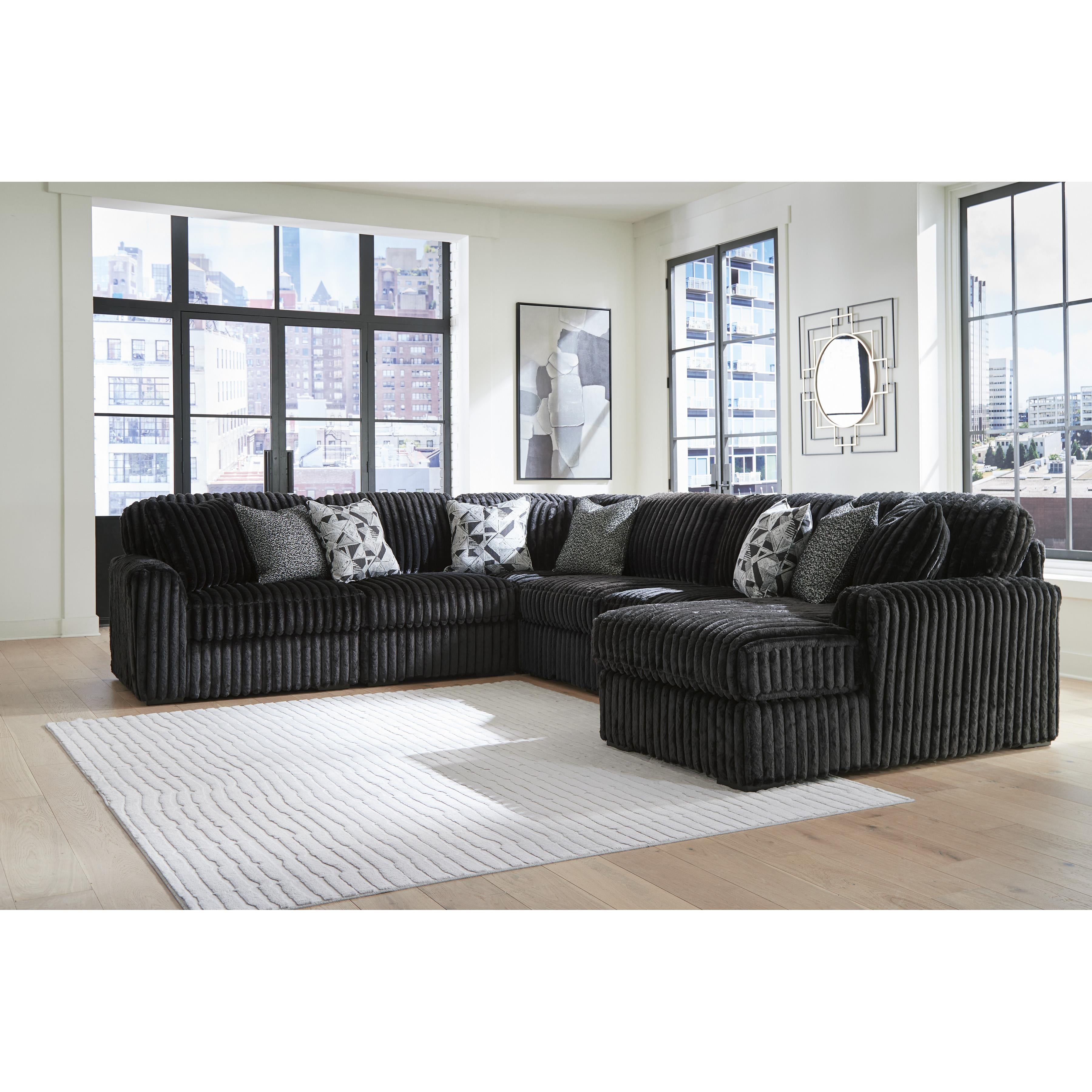  Manufacturer Color_Onyx --  Signature Design by Ashley Midnight Madness Fabric 6 pc Sectional IMAGE 2
