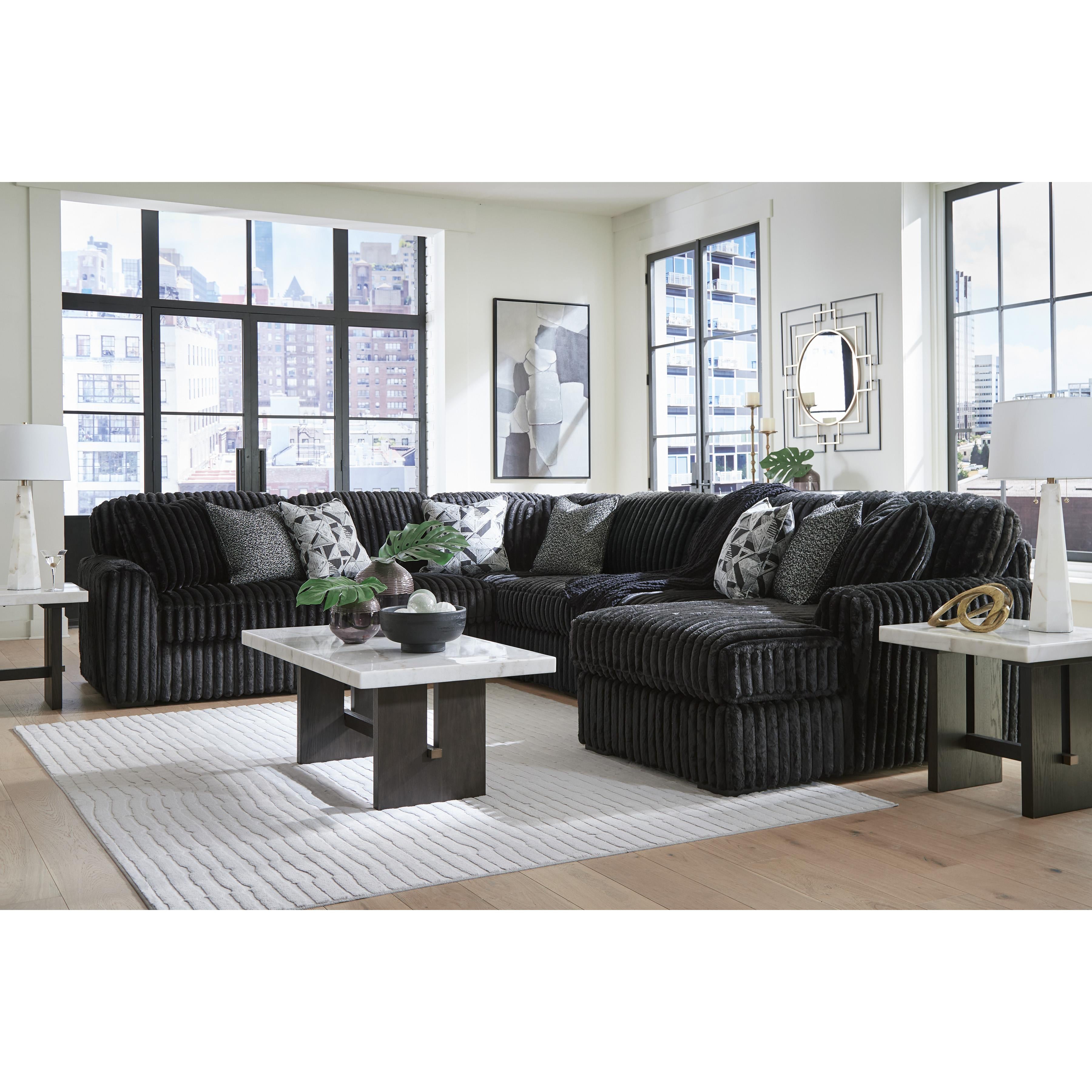  Manufacturer Color_Onyx --  Signature Design by Ashley Midnight Madness Fabric 6 pc Sectional IMAGE 3