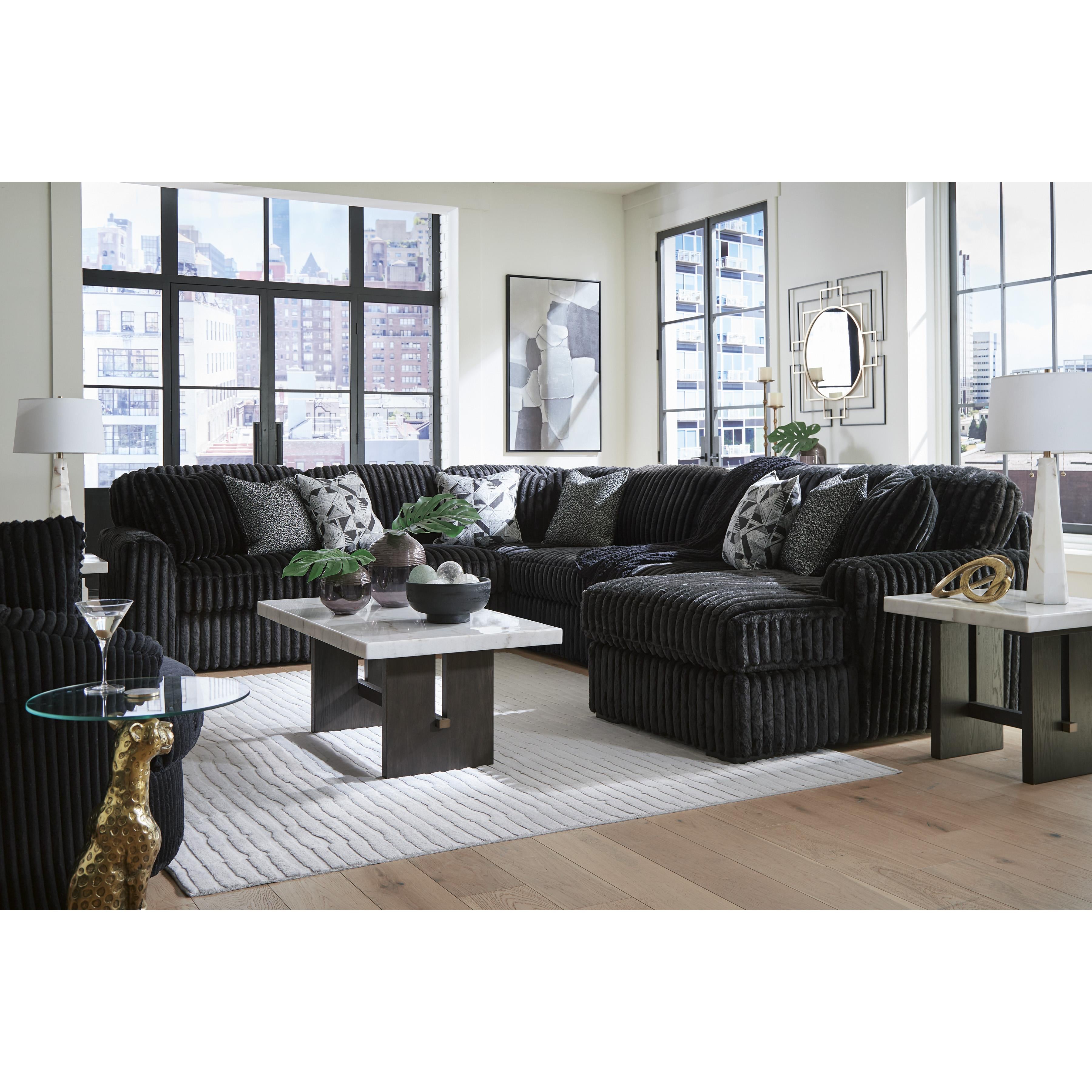  Manufacturer Color_Onyx --  Signature Design by Ashley Midnight Madness Fabric 6 pc Sectional IMAGE 4