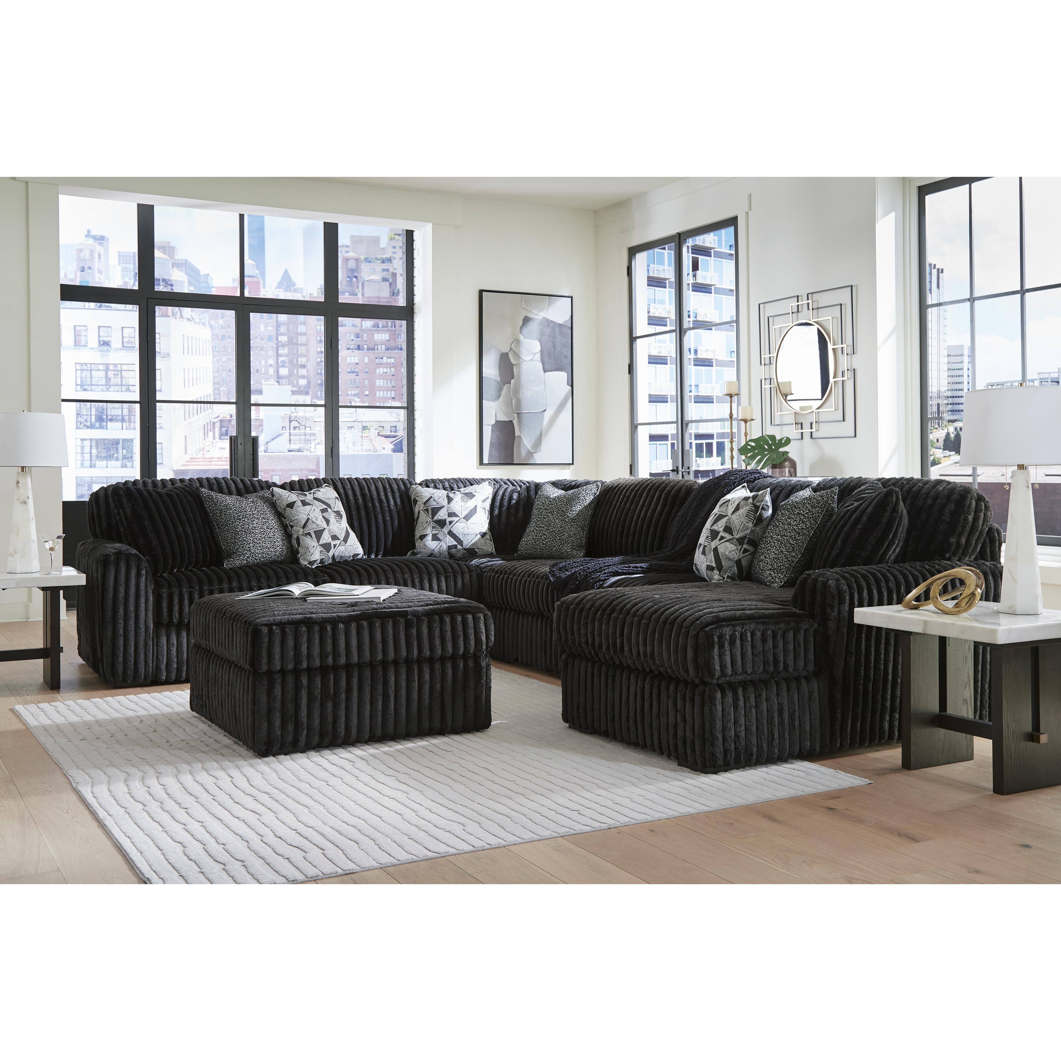  Manufacturer Color_Onyx --  Signature Design by Ashley Midnight Madness Fabric 6 pc Sectional IMAGE 5