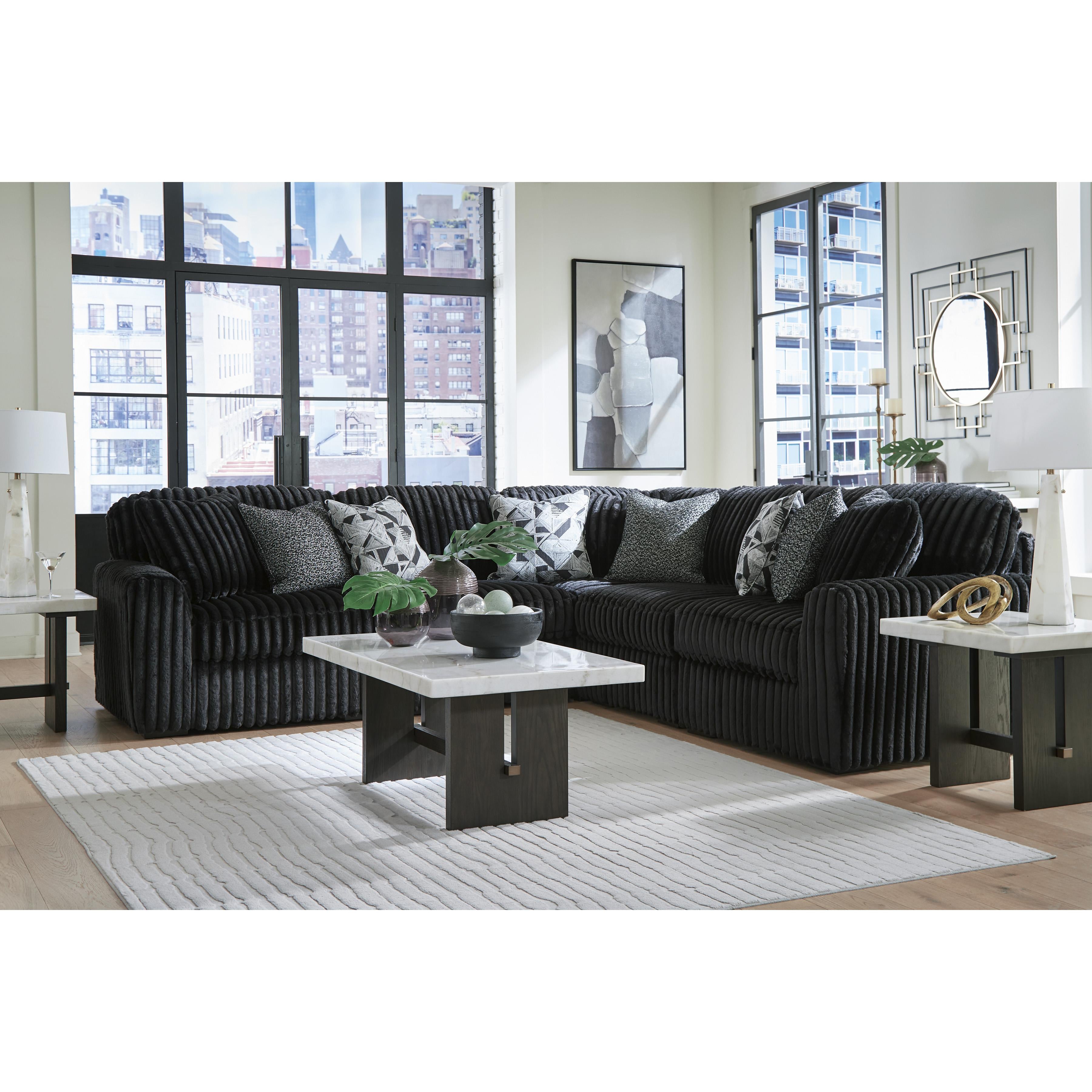  Manufacturer Color_Onyx --  Signature Design by Ashley Midnight Madness Fabric 5 pc Sectional IMAGE 3