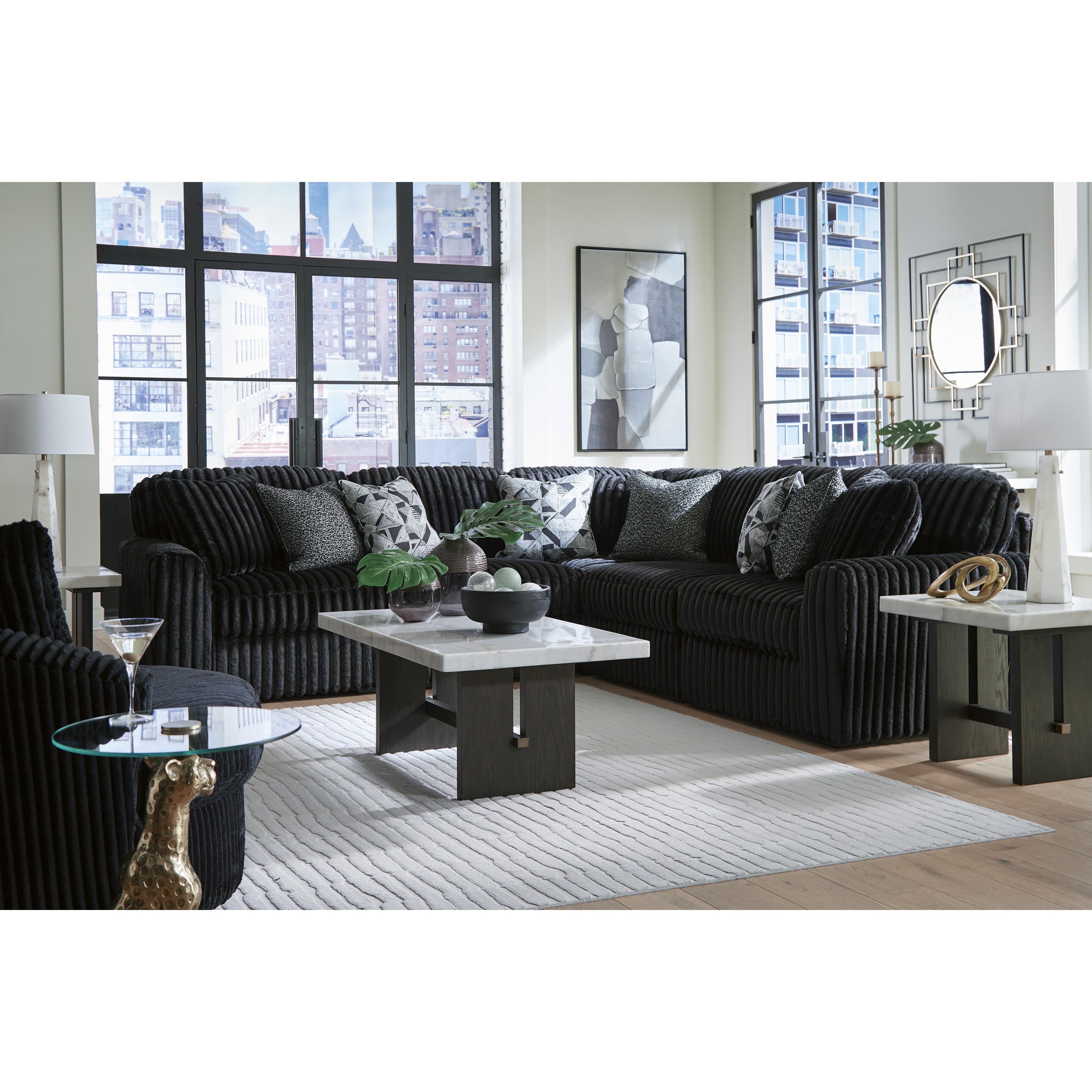  Manufacturer Color_Onyx --  Signature Design by Ashley Midnight Madness Fabric 5 pc Sectional IMAGE 4