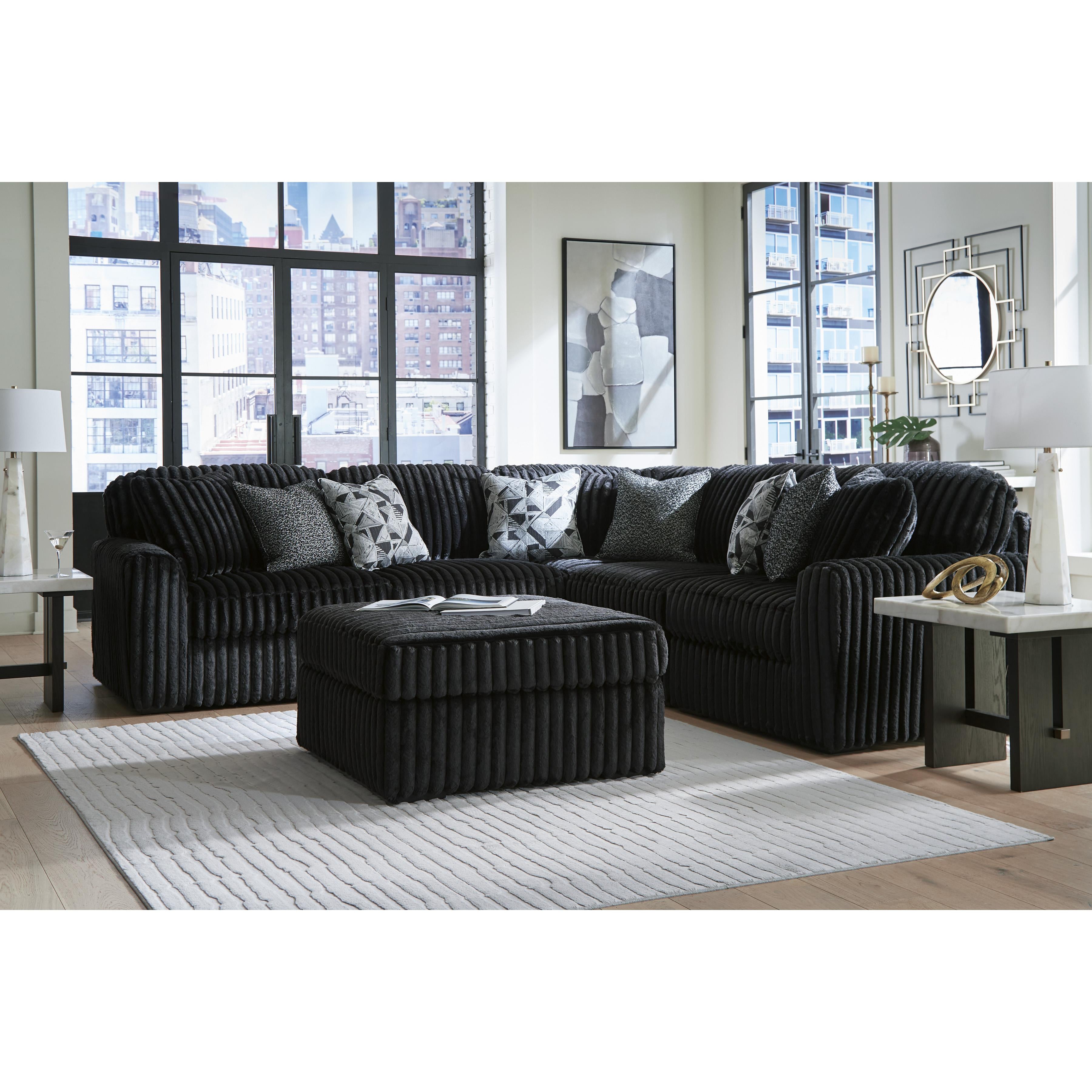  Manufacturer Color_Onyx --  Signature Design by Ashley Midnight Madness Fabric 5 pc Sectional IMAGE 5