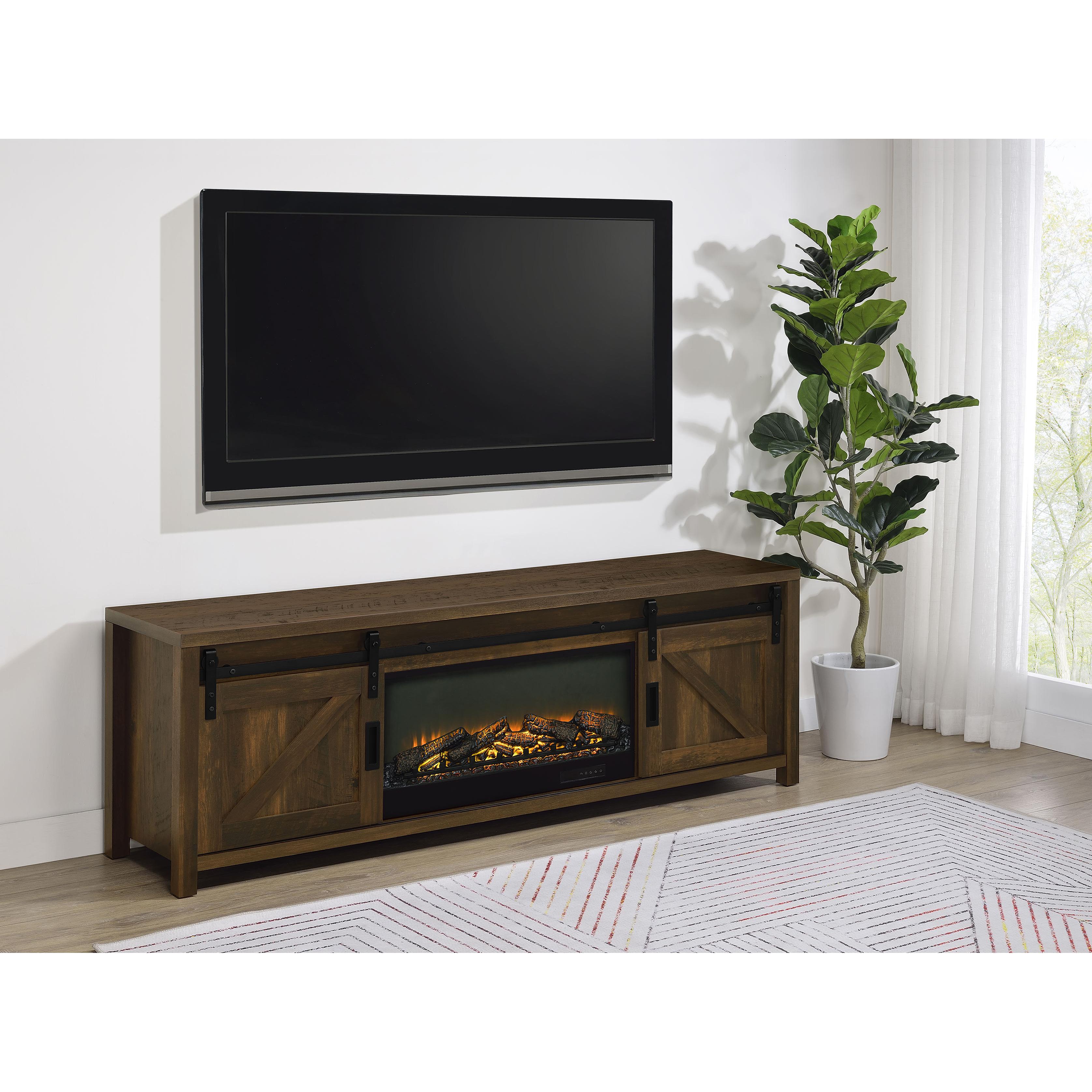  Coaster Furniture Enfield 722863 71-inch TV Stand Fireplace Media Console - Dark Pine IMAGE 2
