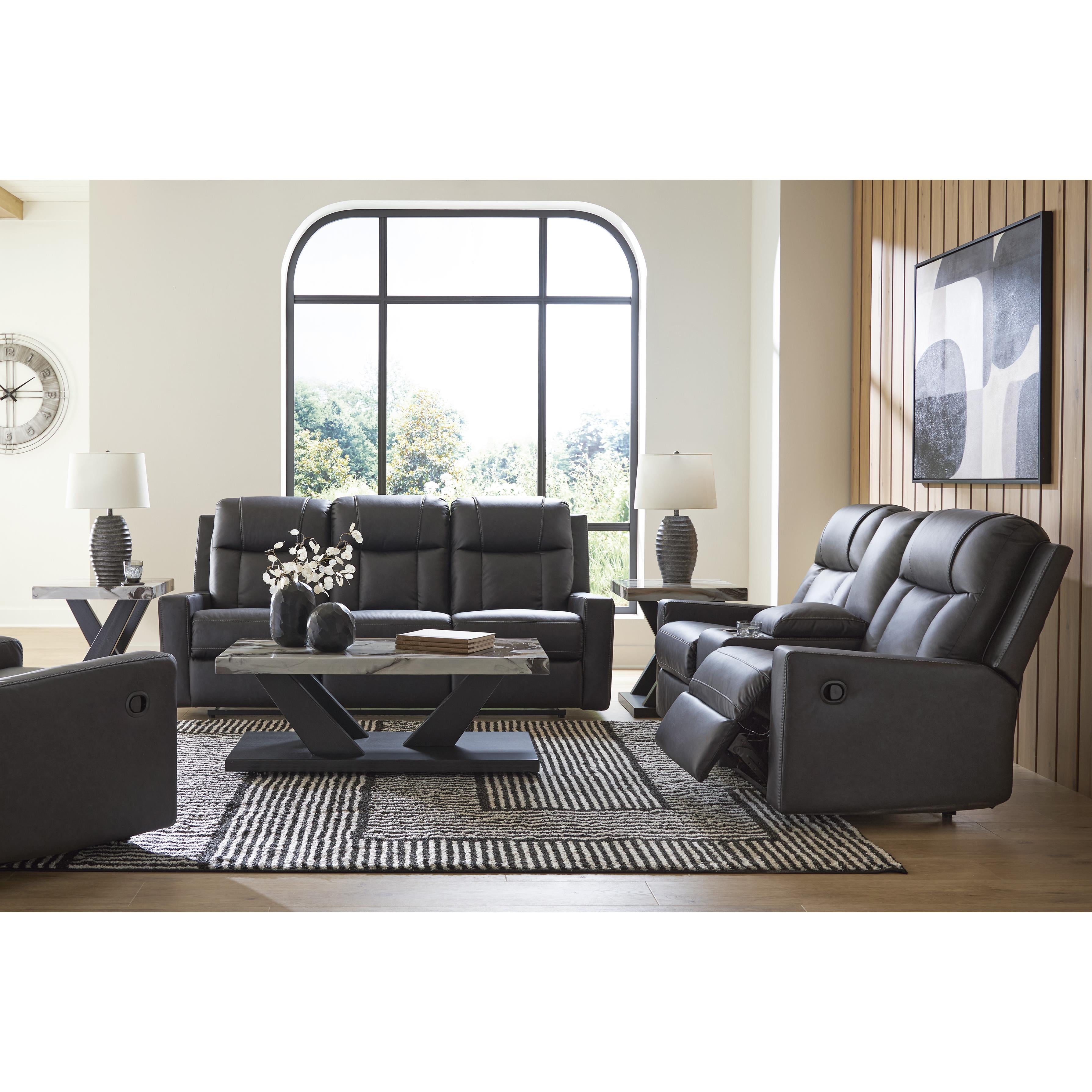  Manufacturer Color_Carbon --  Benchcraft Mackmenville Reclining Leather Look Sofa IMAGE 10