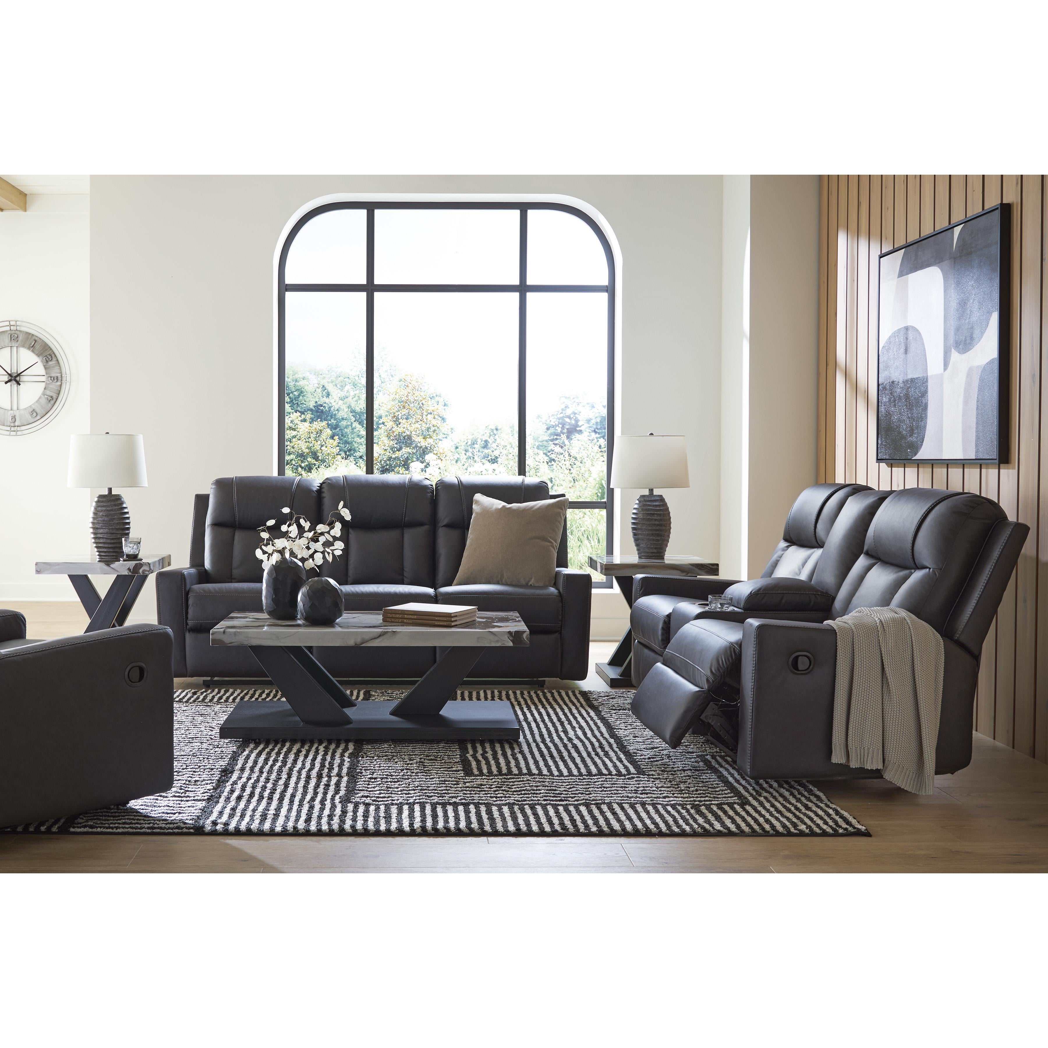  Manufacturer Color_Carbon --  Benchcraft Mackmenville Reclining Leather Look Sofa IMAGE 11