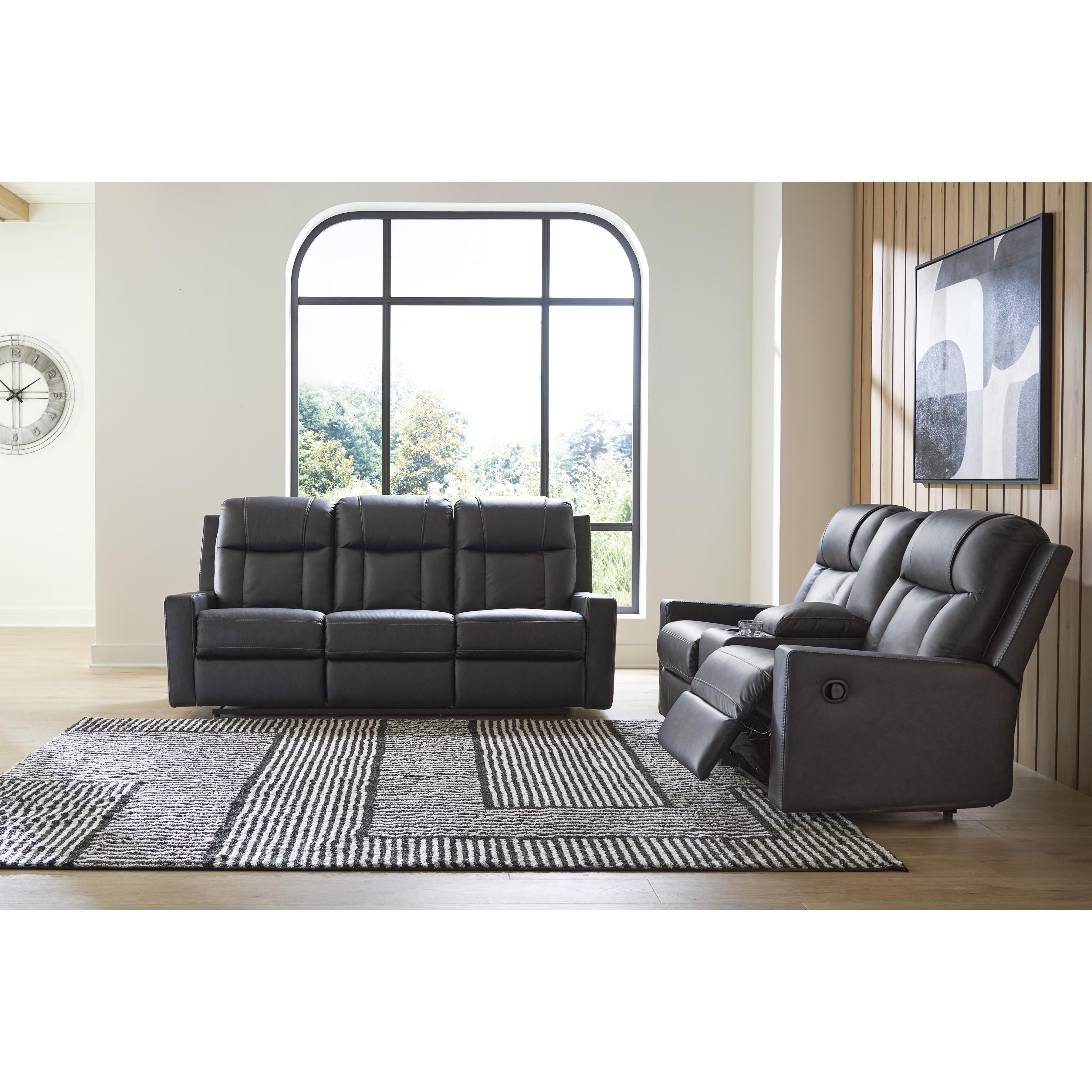  Manufacturer Color_Carbon --  Benchcraft Mackmenville Reclining Leather Look Sofa IMAGE 7