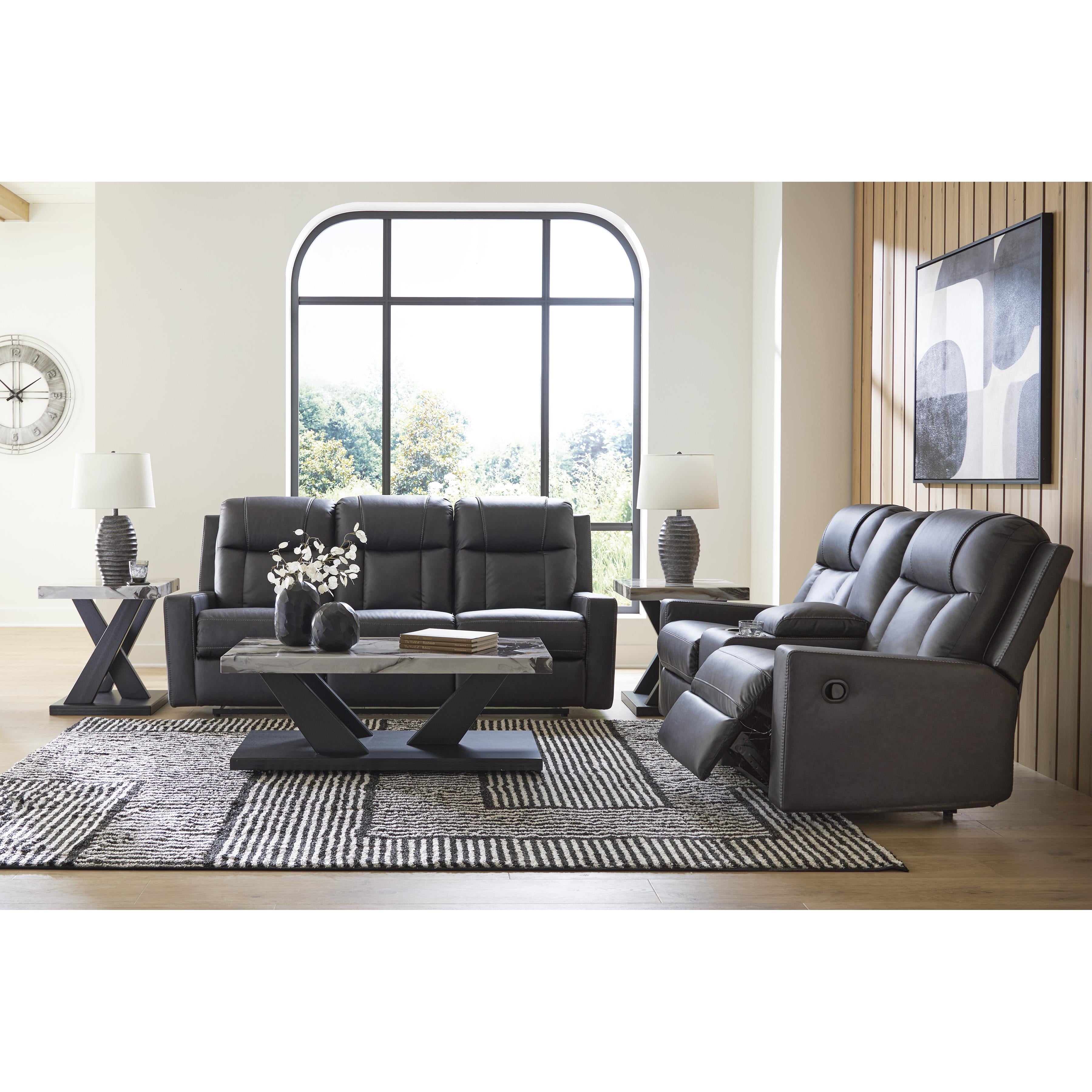  Manufacturer Color_Carbon --  Benchcraft Mackmenville Reclining Leather Look Sofa IMAGE 8