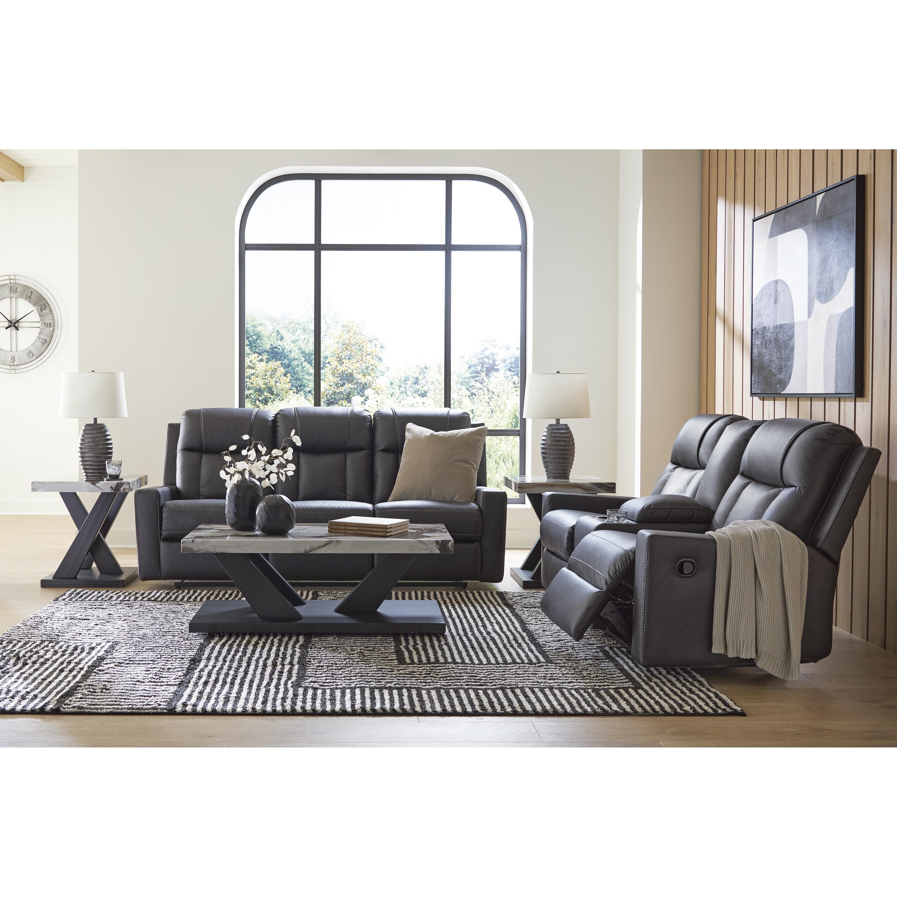  Manufacturer Color_Carbon --  Benchcraft Mackmenville Reclining Leather Look Sofa IMAGE 9