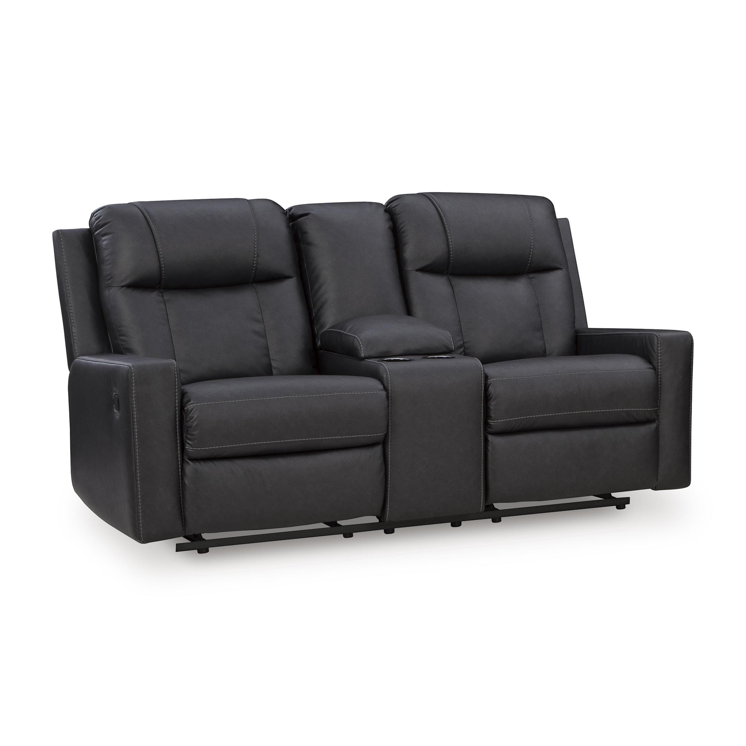  Manufacturer Color_Carbon --  Benchcraft Mackmenville Reclining Leather Look Loveseat with Console IMAGE 1