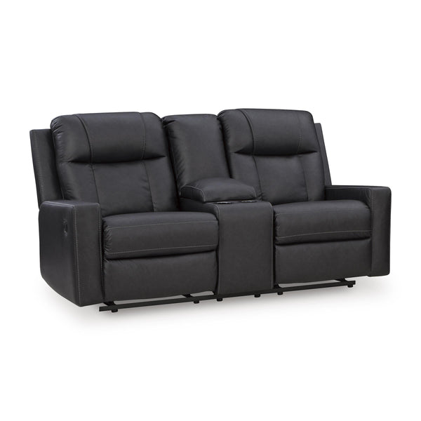 Benchcraft Mackmenville Reclining Leather Look Loveseat with Console