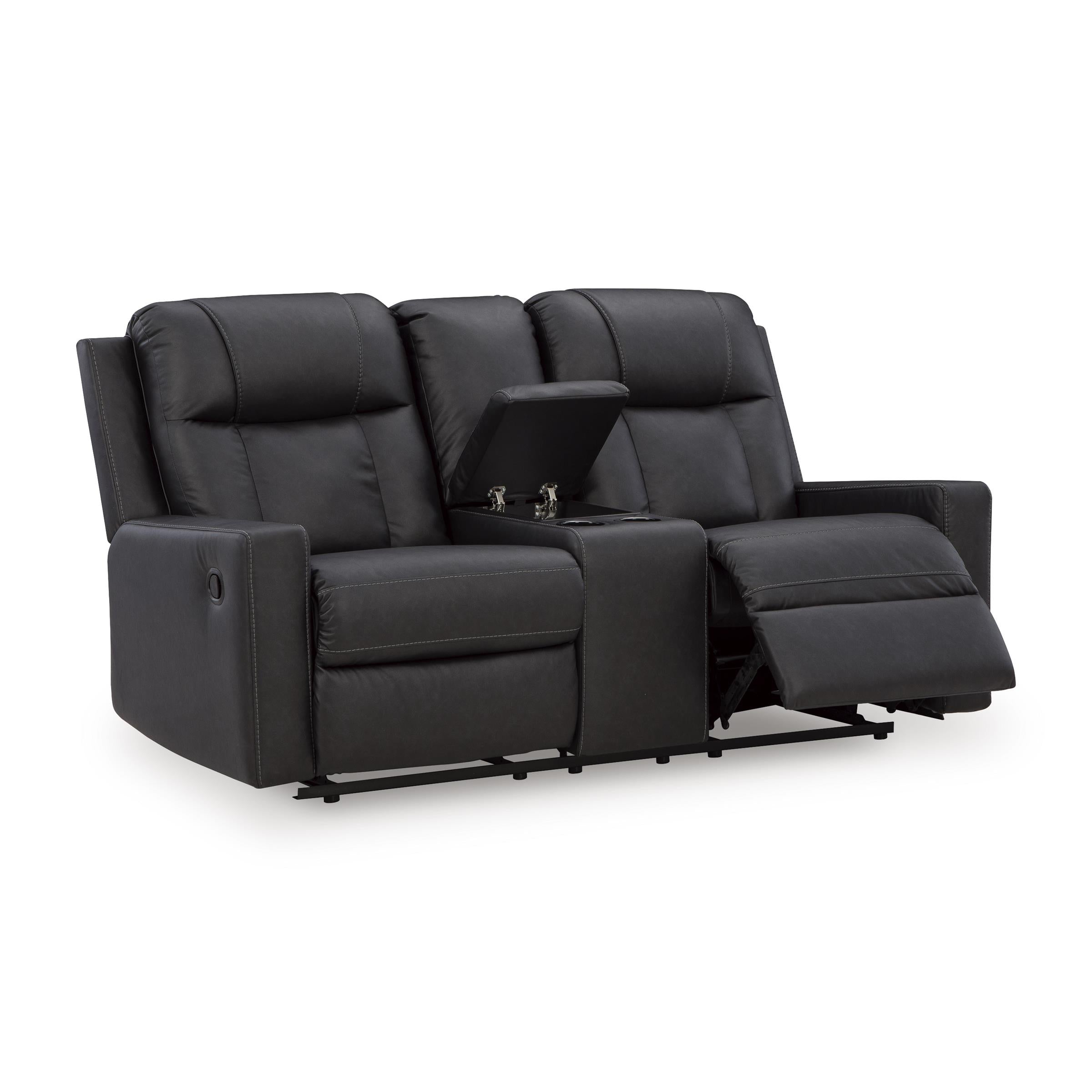  Manufacturer Color_Carbon --  Benchcraft Mackmenville Reclining Leather Look Loveseat with Console IMAGE 2