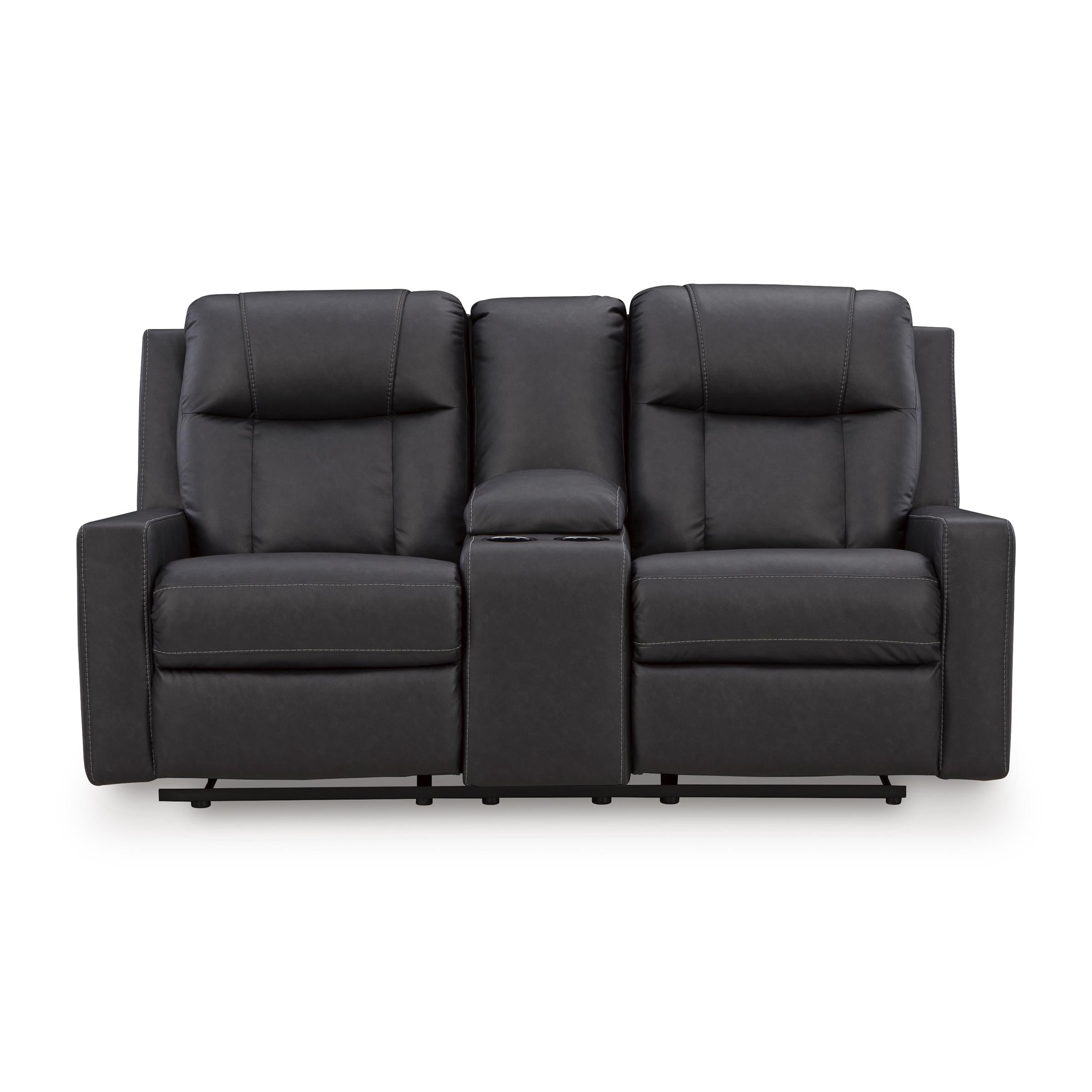  Manufacturer Color_Carbon --  Benchcraft Mackmenville Reclining Leather Look Loveseat with Console IMAGE 3