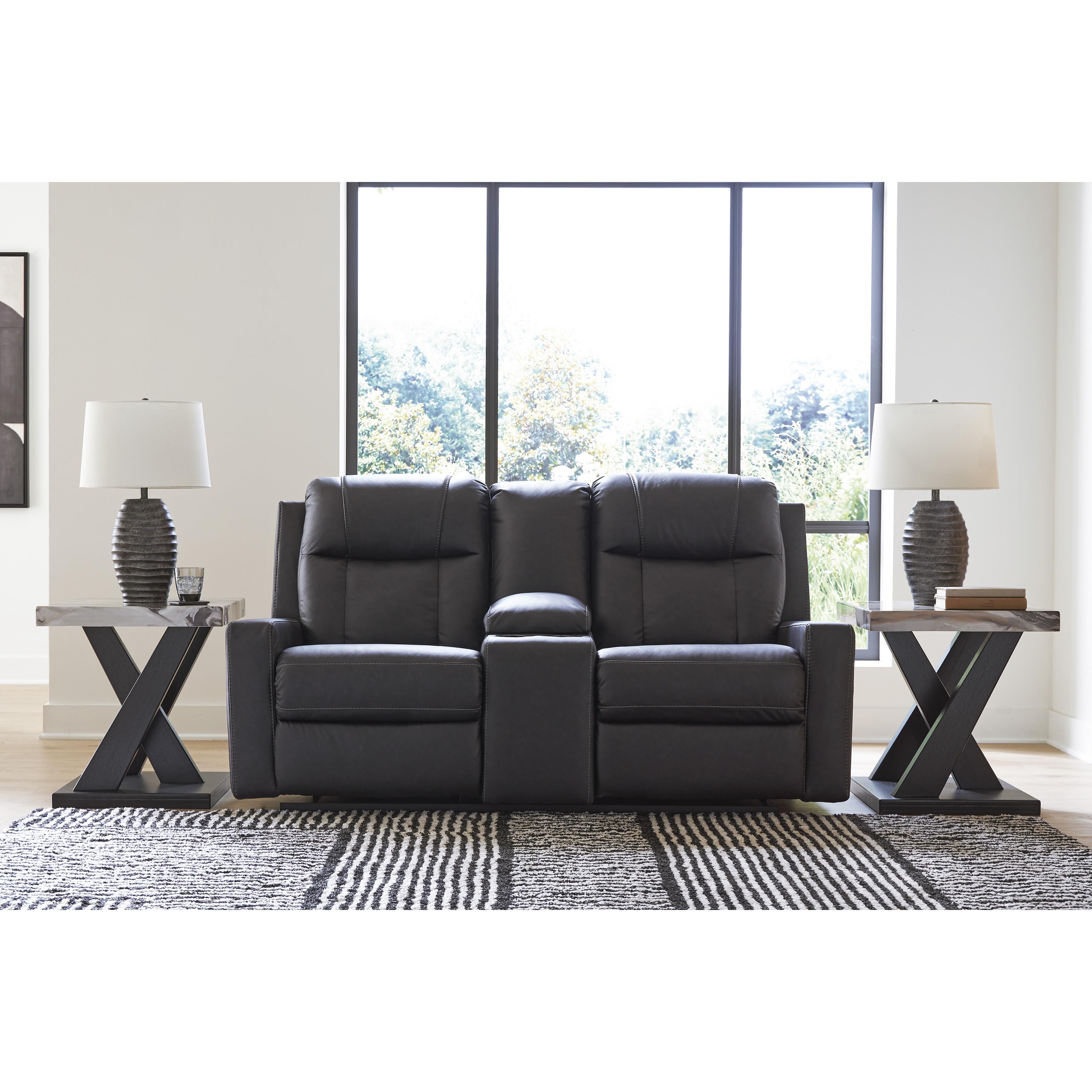  Manufacturer Color_Carbon --  Benchcraft Mackmenville Reclining Leather Look Loveseat with Console IMAGE 5