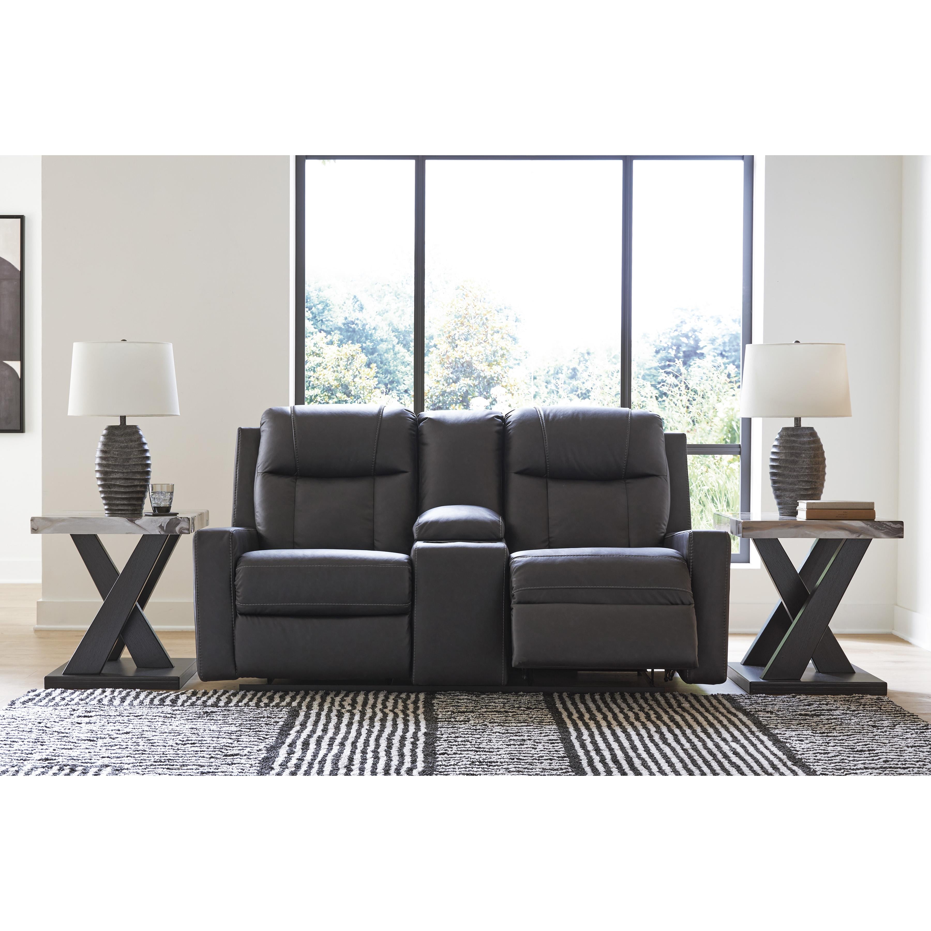  Manufacturer Color_Carbon --  Benchcraft Mackmenville Reclining Leather Look Loveseat with Console IMAGE 6