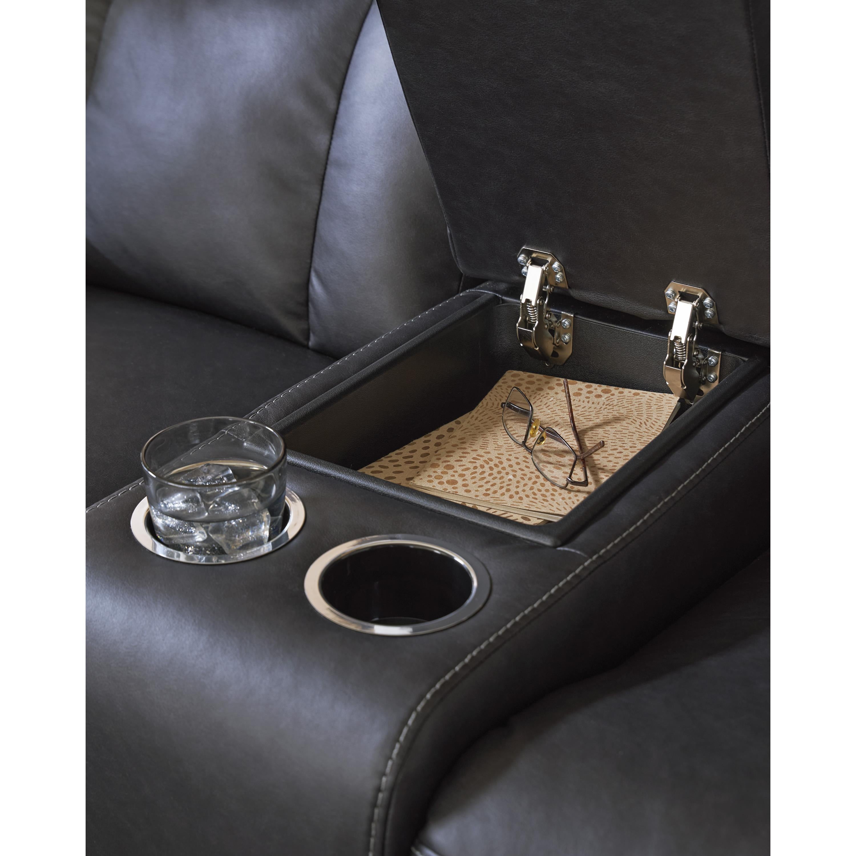  Manufacturer Color_Carbon --  Benchcraft Mackmenville Reclining Leather Look Loveseat with Console IMAGE 7