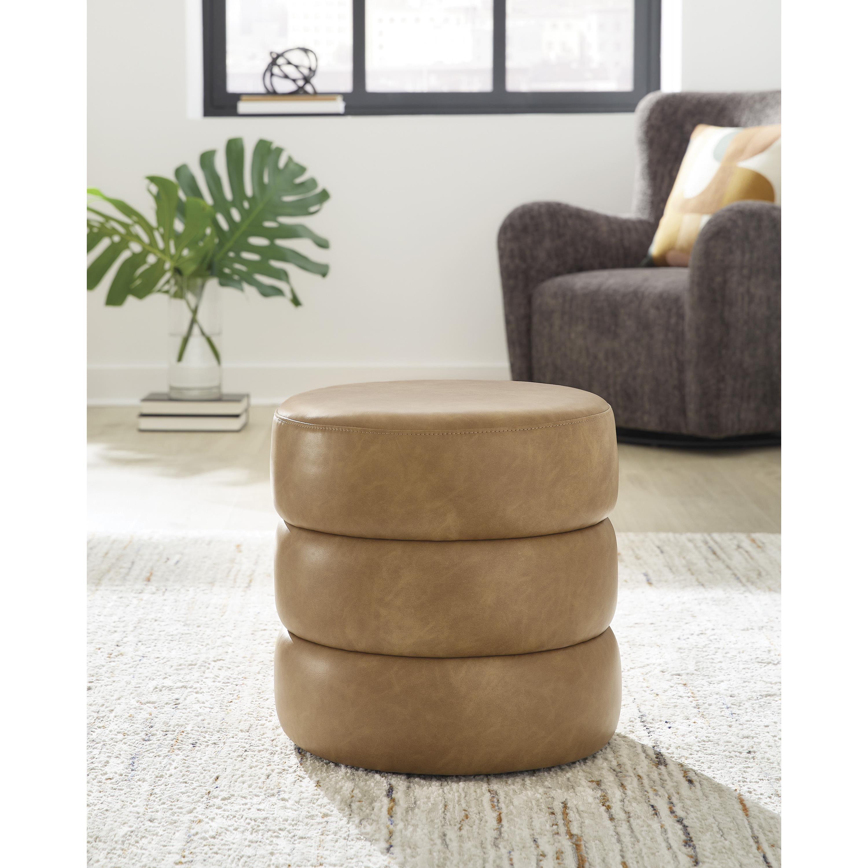  Manufacturer Color_Caramel --  Signature Design by Ashley Ummi Leather Look Ottoman IMAGE 2