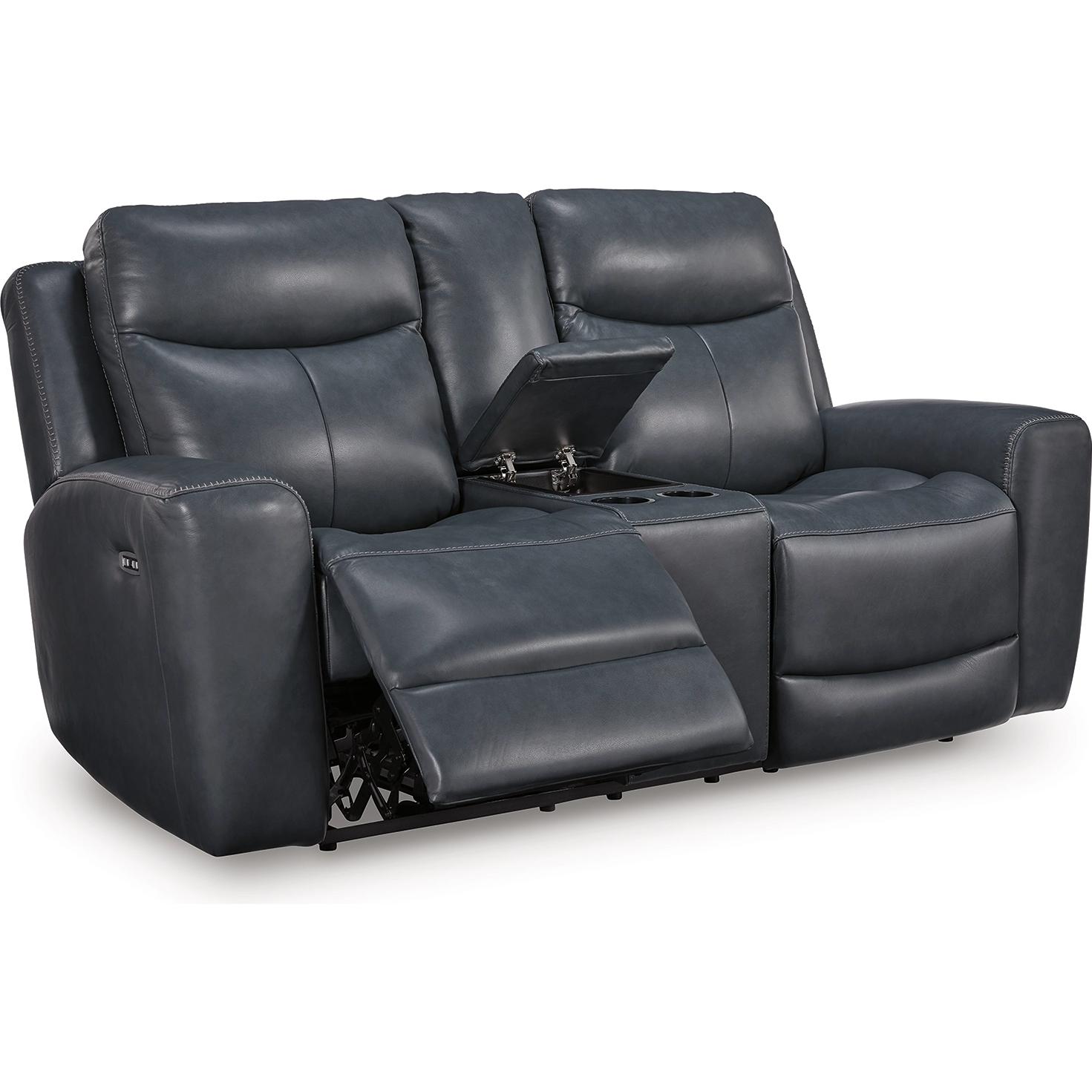  Manufacturer Color_Admiral --  Signature Design by Ashley Next Move Power Reclining Leather Match Loveseat with Console IMAGE 1